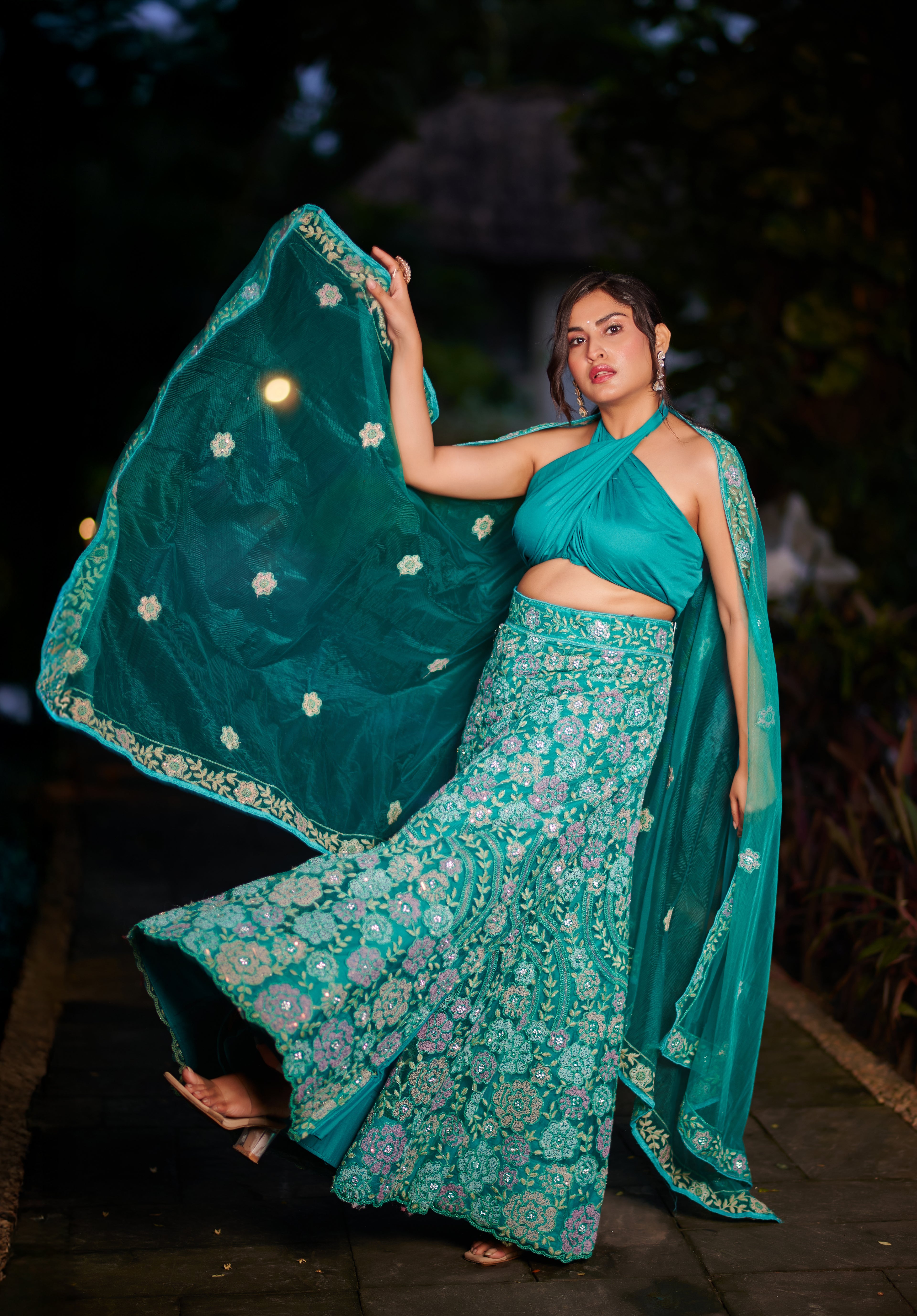 Ocean Teal Embroidered Lehenga Set