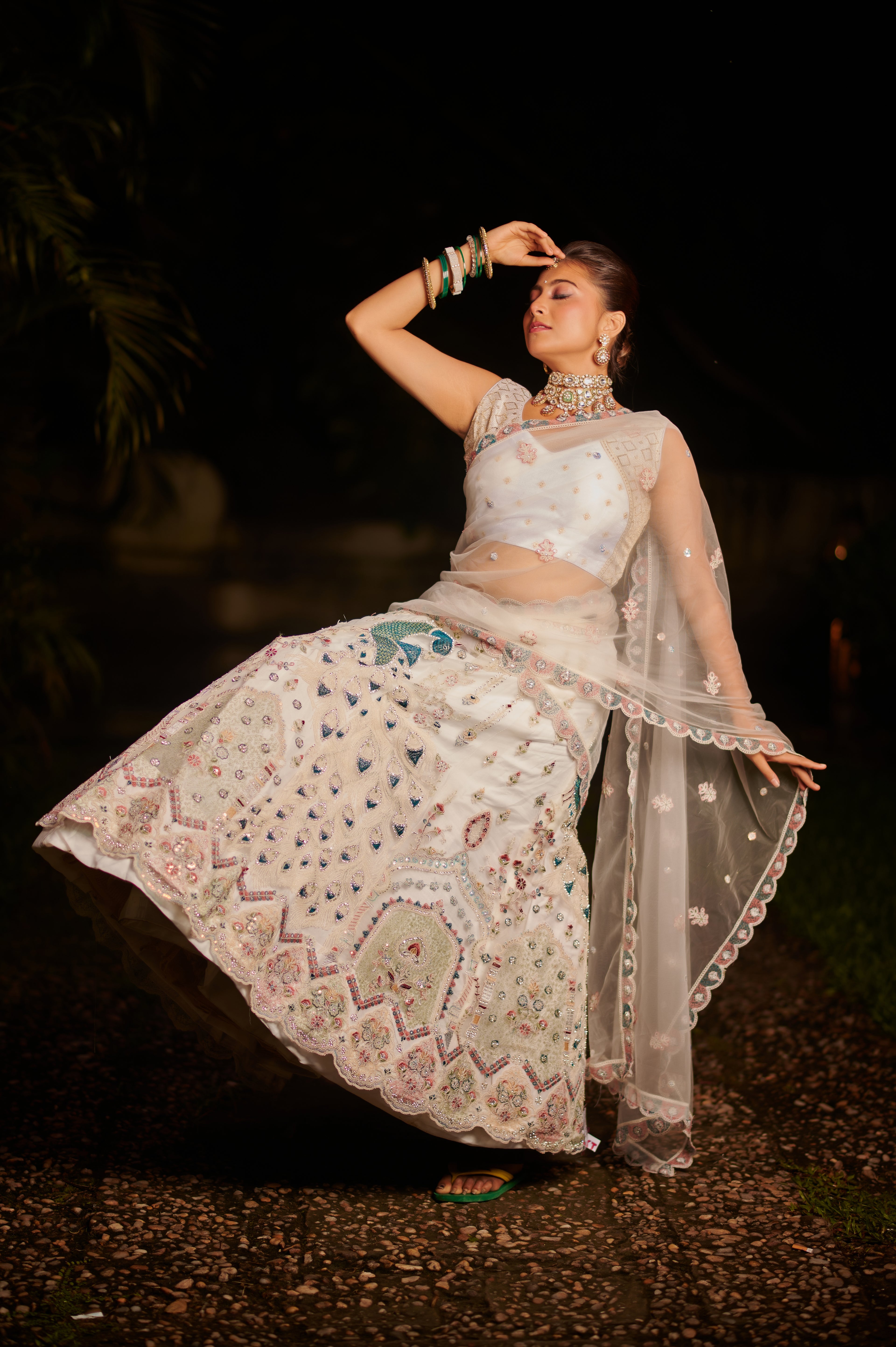 Royal Ivory Peacock Embellished Lehenga Set