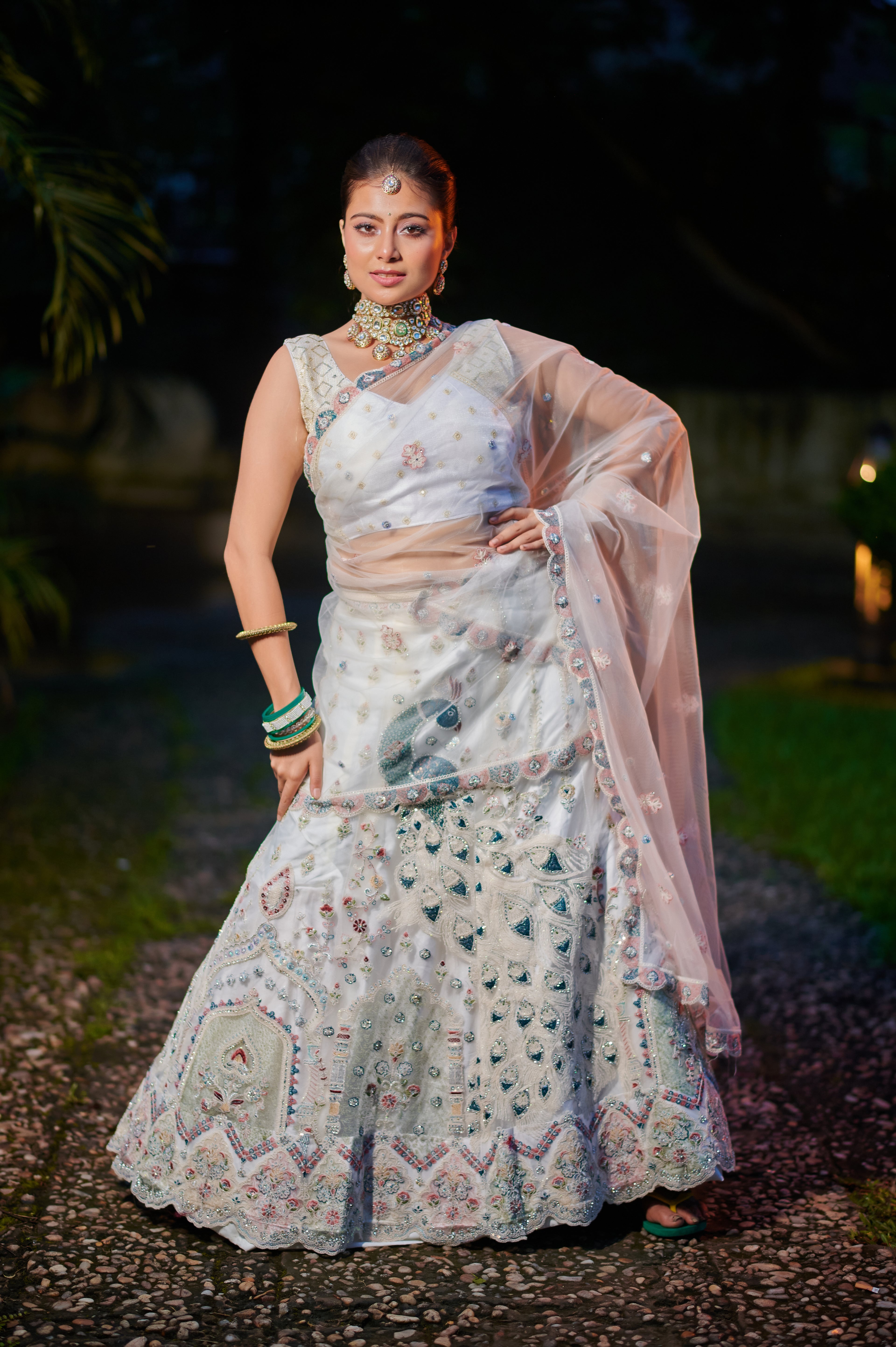 Royal Ivory Peacock Embellished Lehenga Set