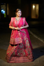 Rasika – Regal Pink Bridal Lehenga with Temple Motif Embroidery