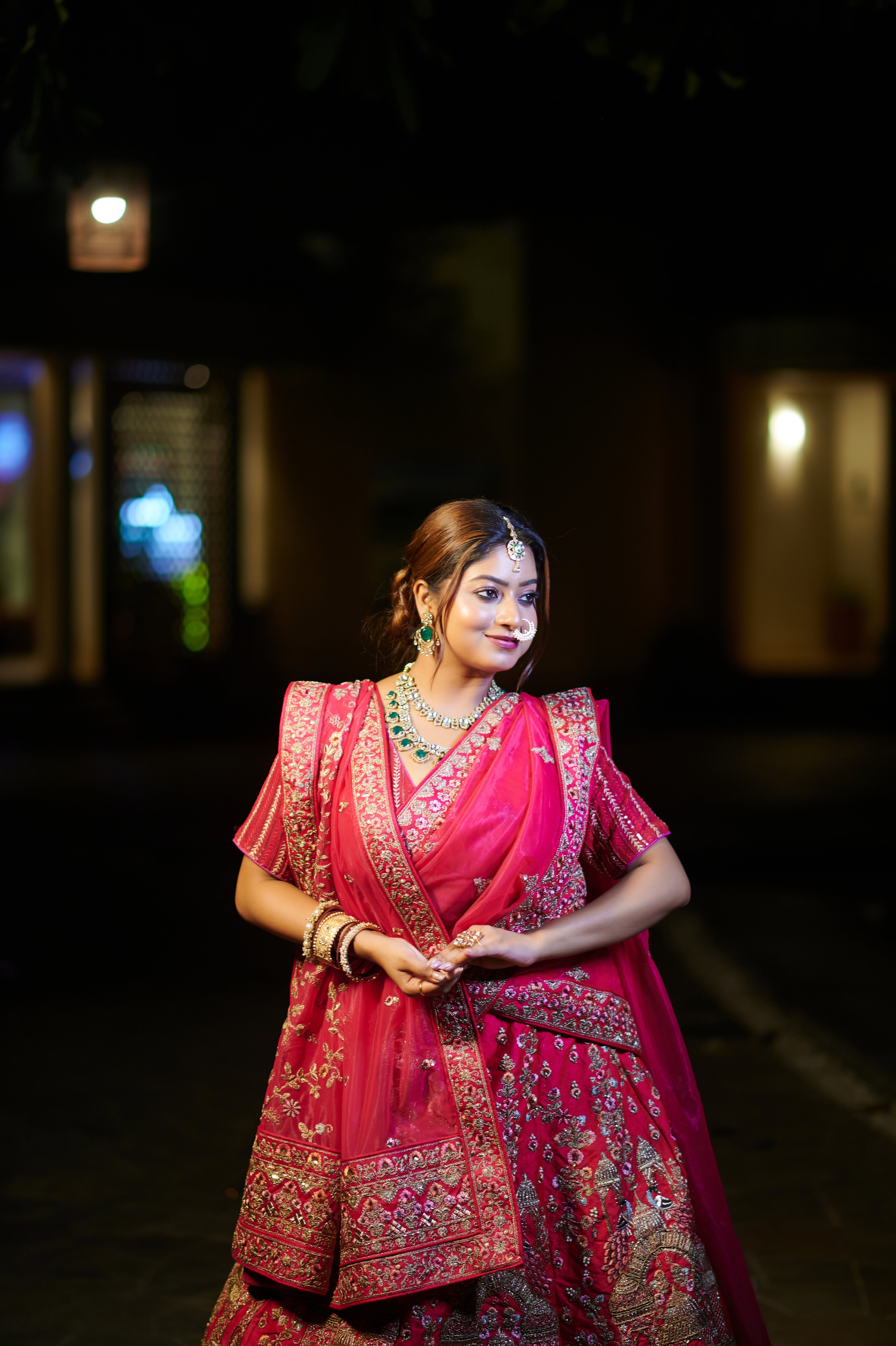 Rasika – Regal Pink Bridal Lehenga with Temple Motif Embroidery