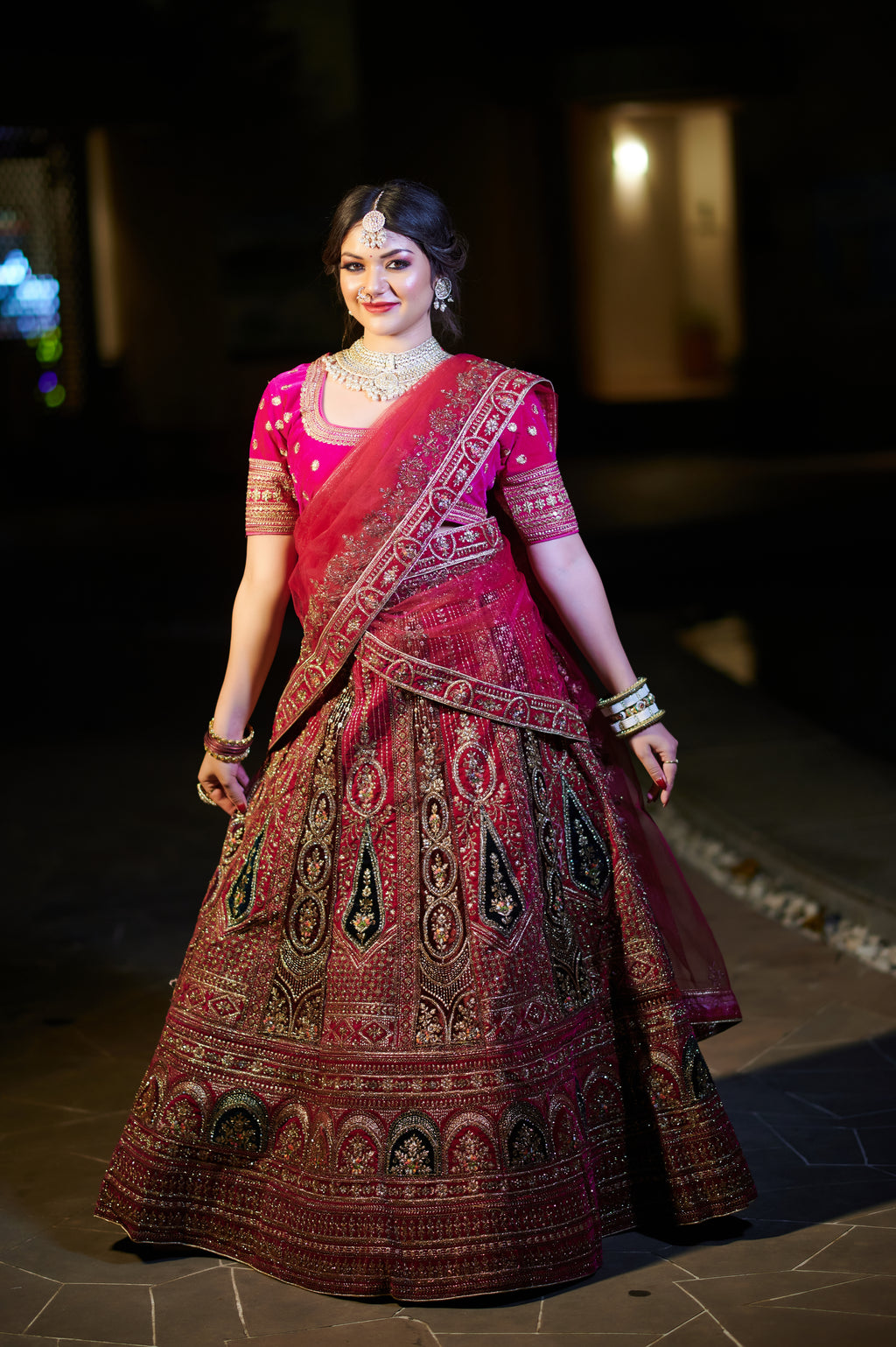 Gulnaar – Magenta Heavy Bridal Lehenga with Heritage Handwork