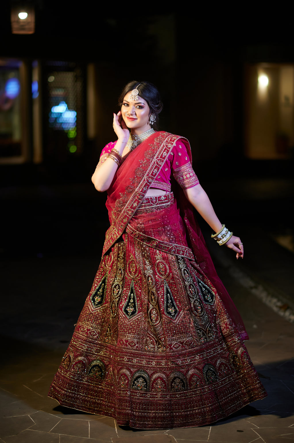 Gulnaar – Magenta Heavy Bridal Lehenga with Heritage Handwork