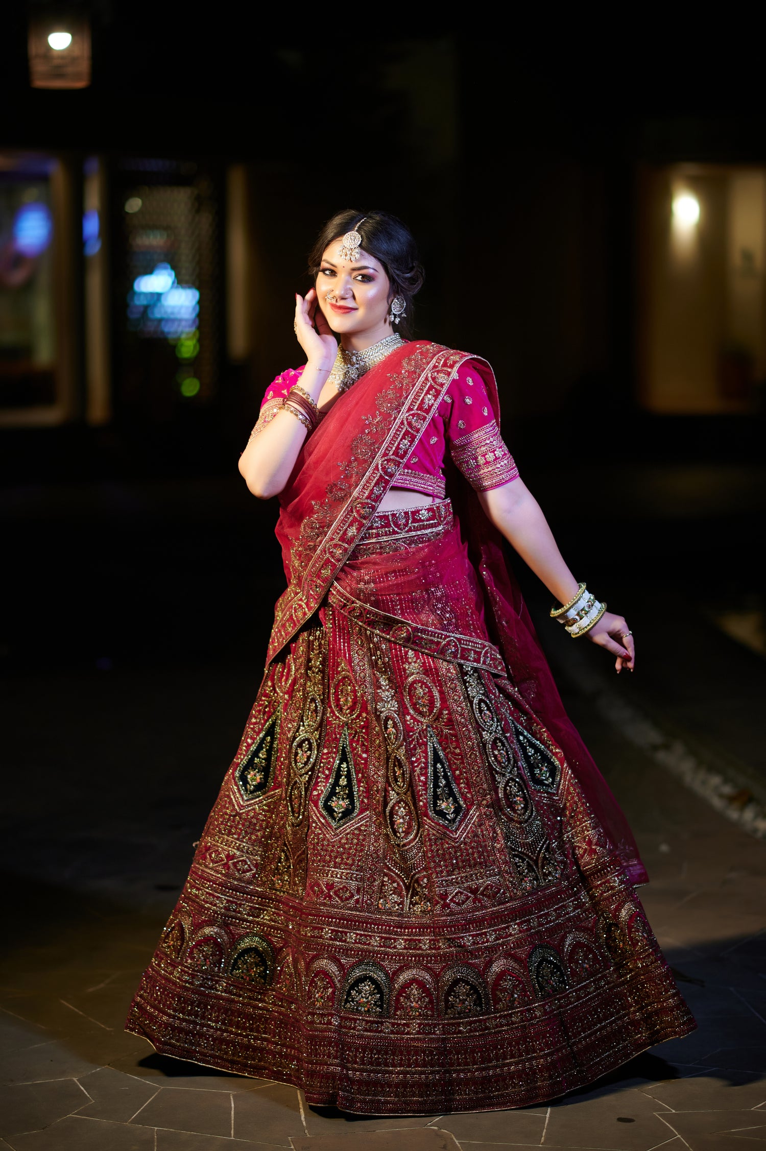 Gulnaar – Magenta Heavy Bridal Lehenga with Heritage Handwork