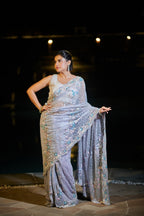 Celestial Bloom Hand-Embroidered Designer Saree