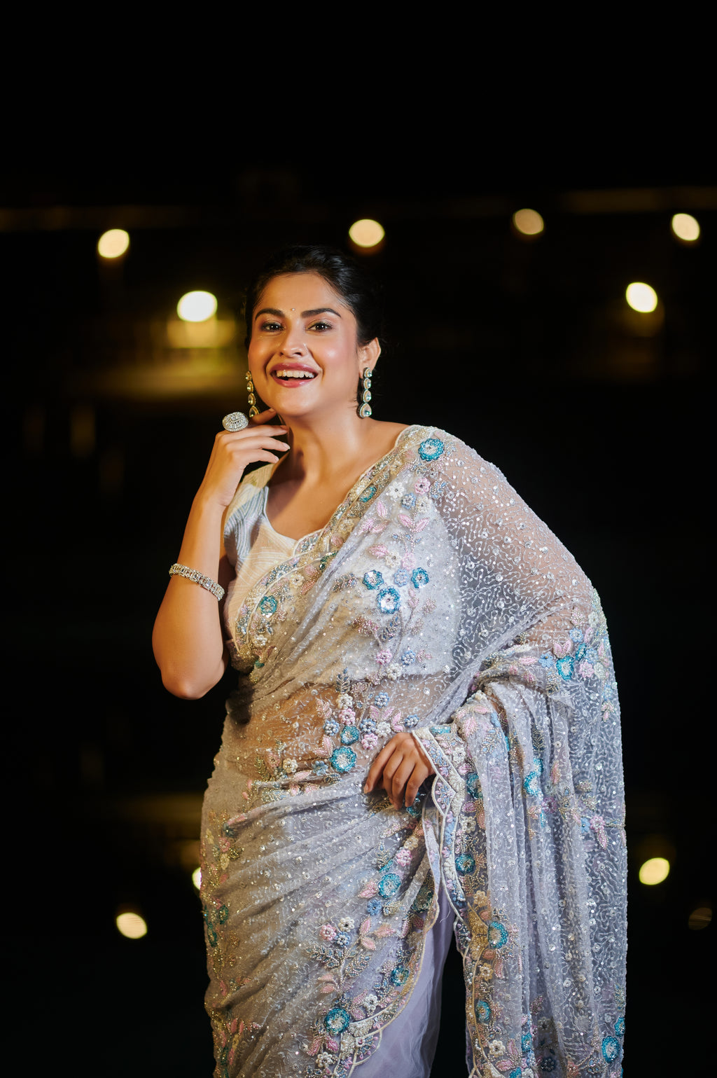 Celestial Bloom Hand-Embroidered Designer Saree