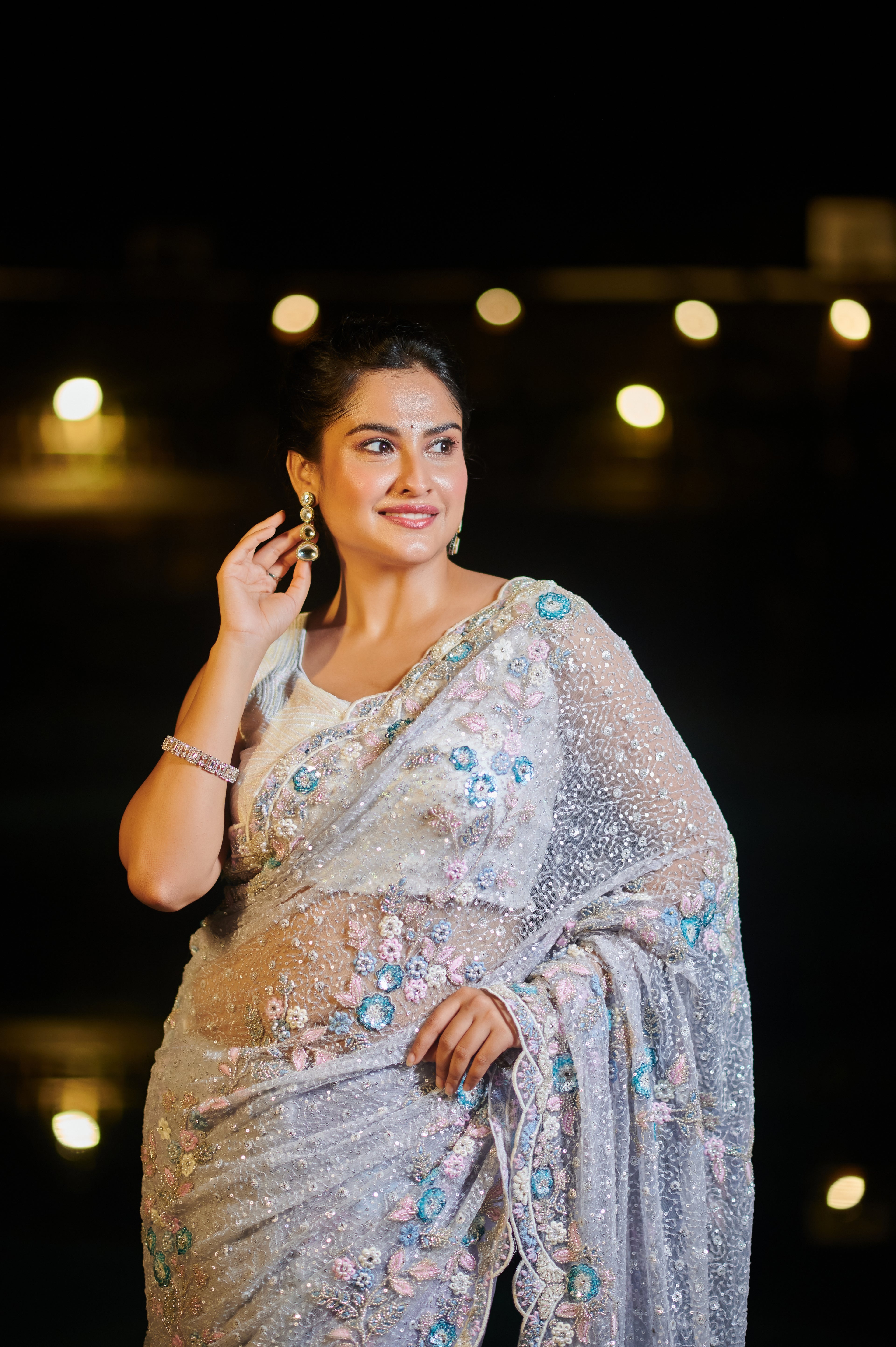 Celestial Bloom Hand-Embroidered Designer Saree