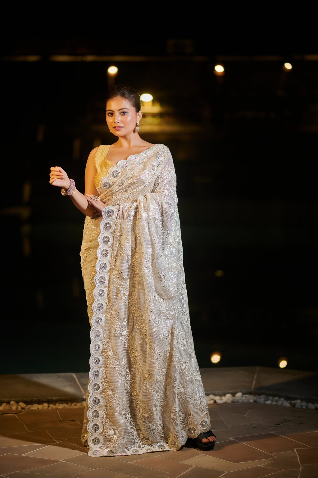 Ivory Luxe Diamond Cluster Saree