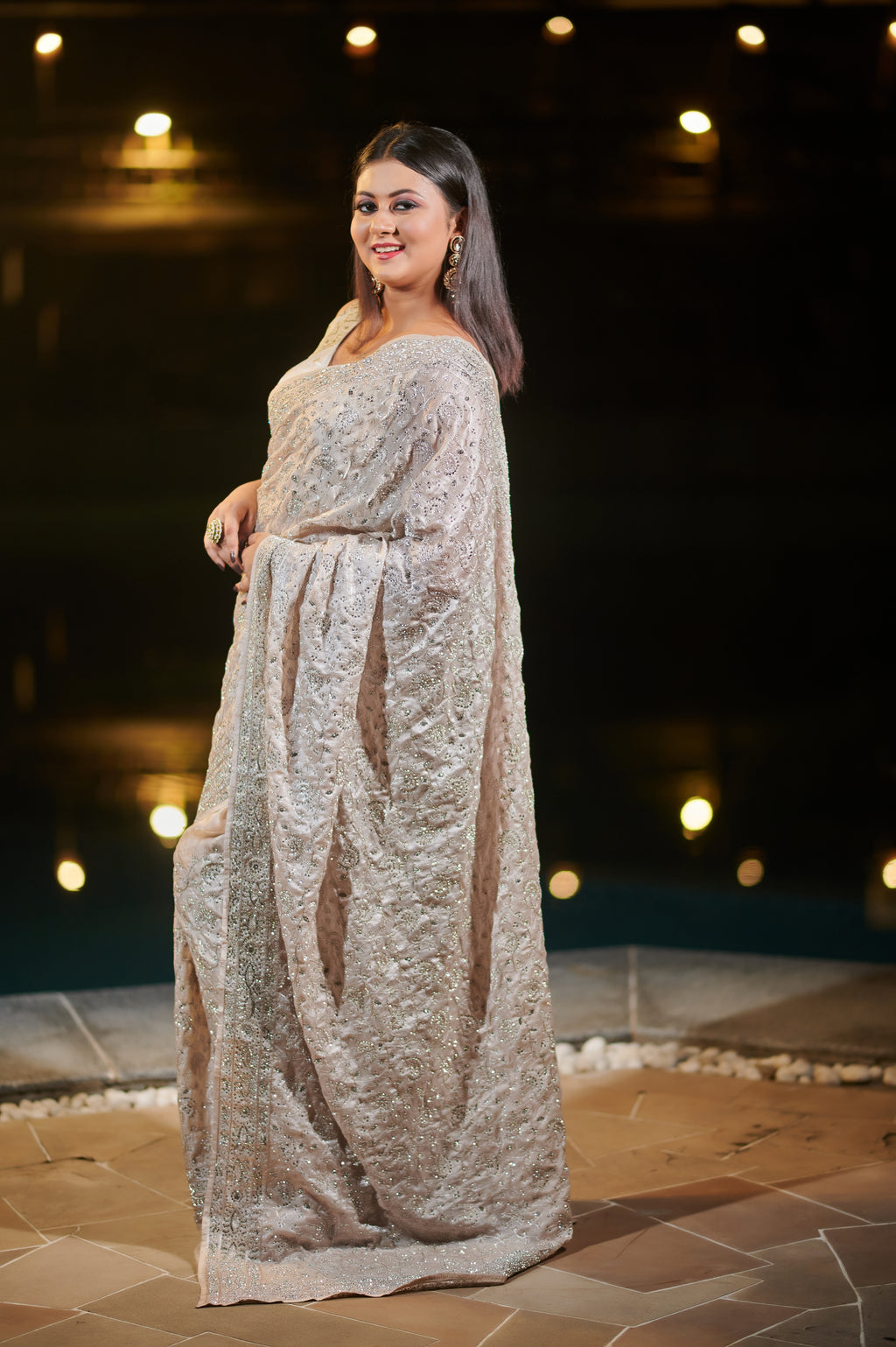 Moonlight Diamond Hand-Embroidered Saree