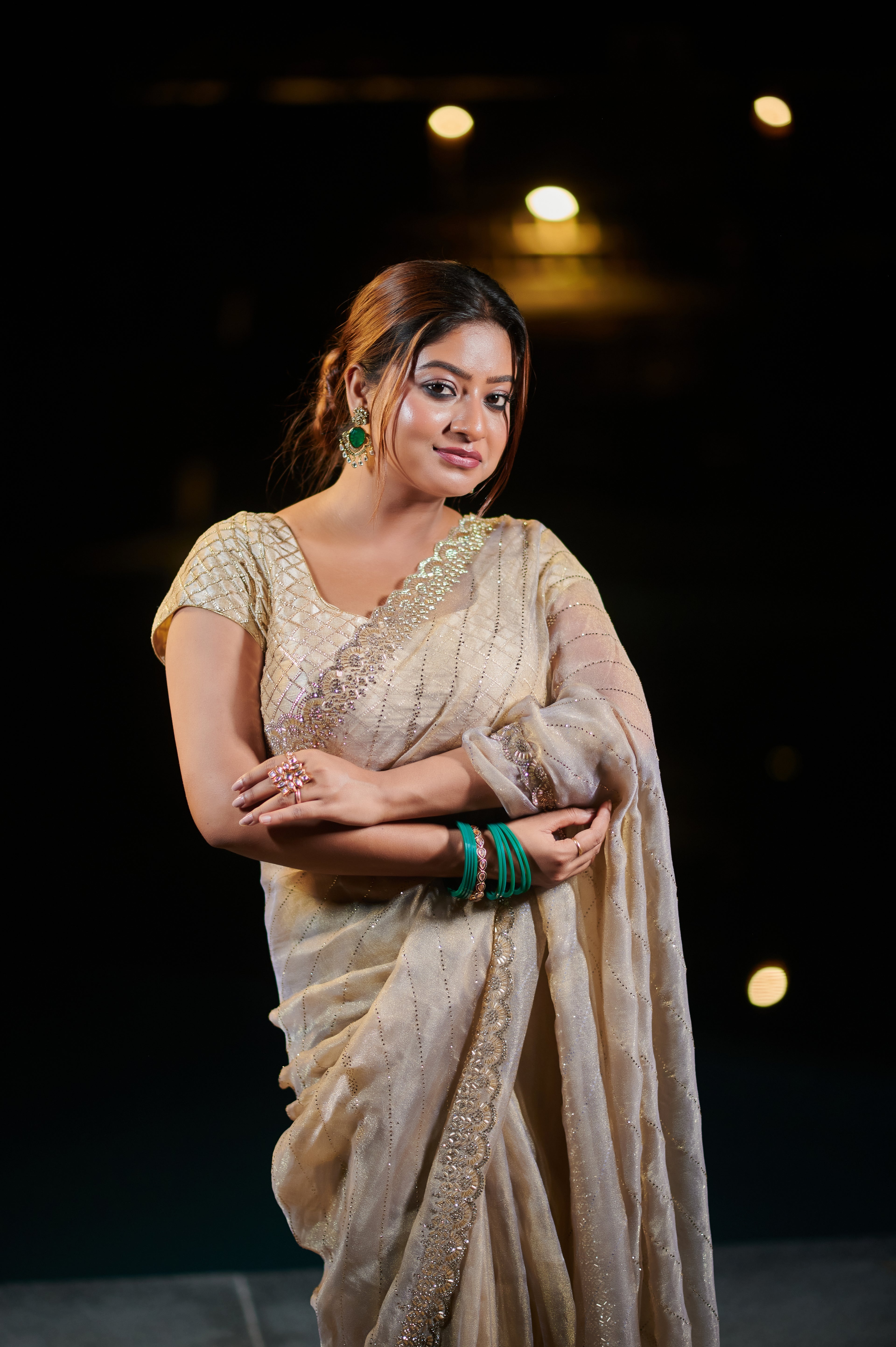 Champagne Gold Embellished Saree