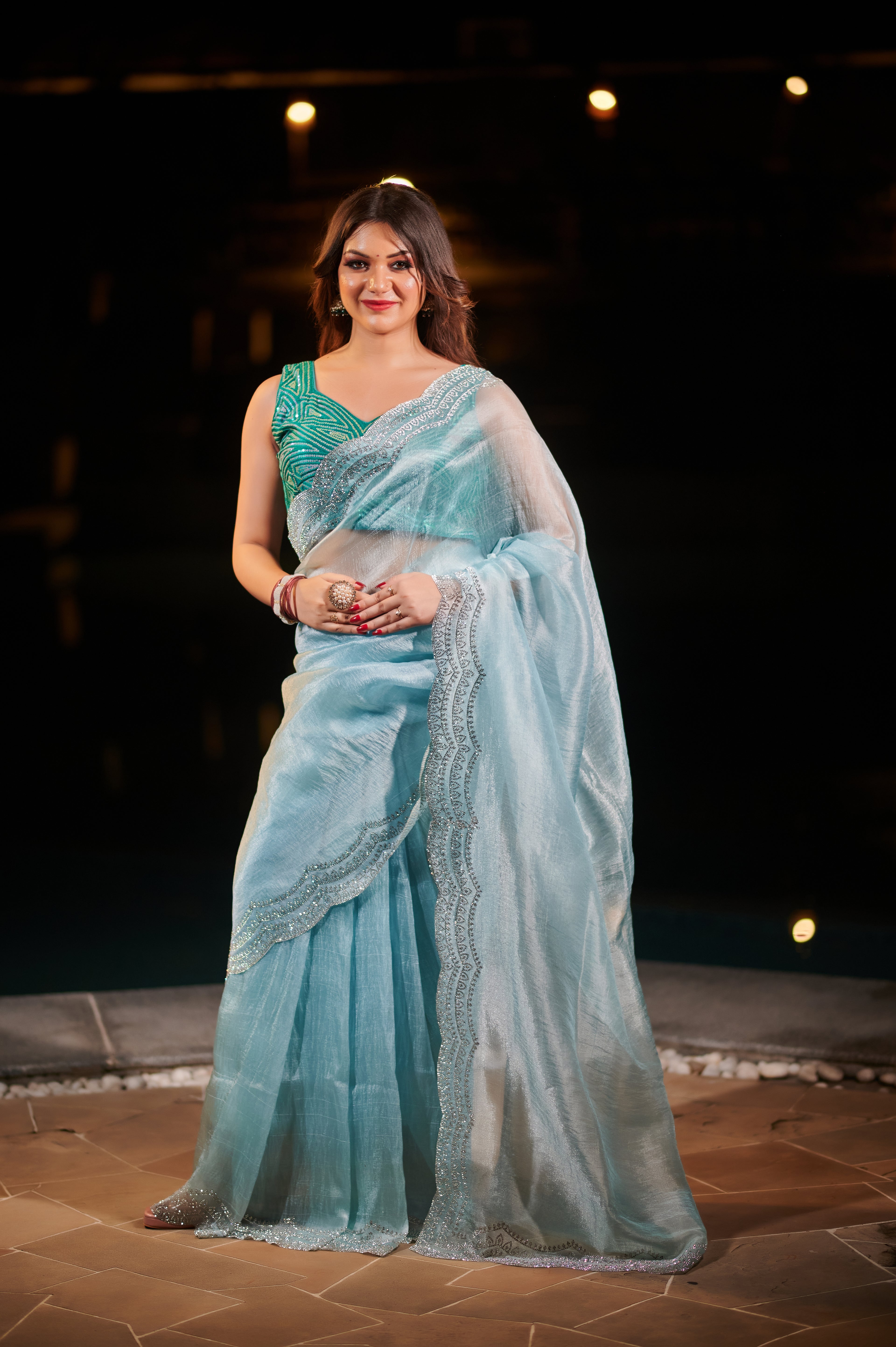 Celestial Mist soft flowy Organza Saree