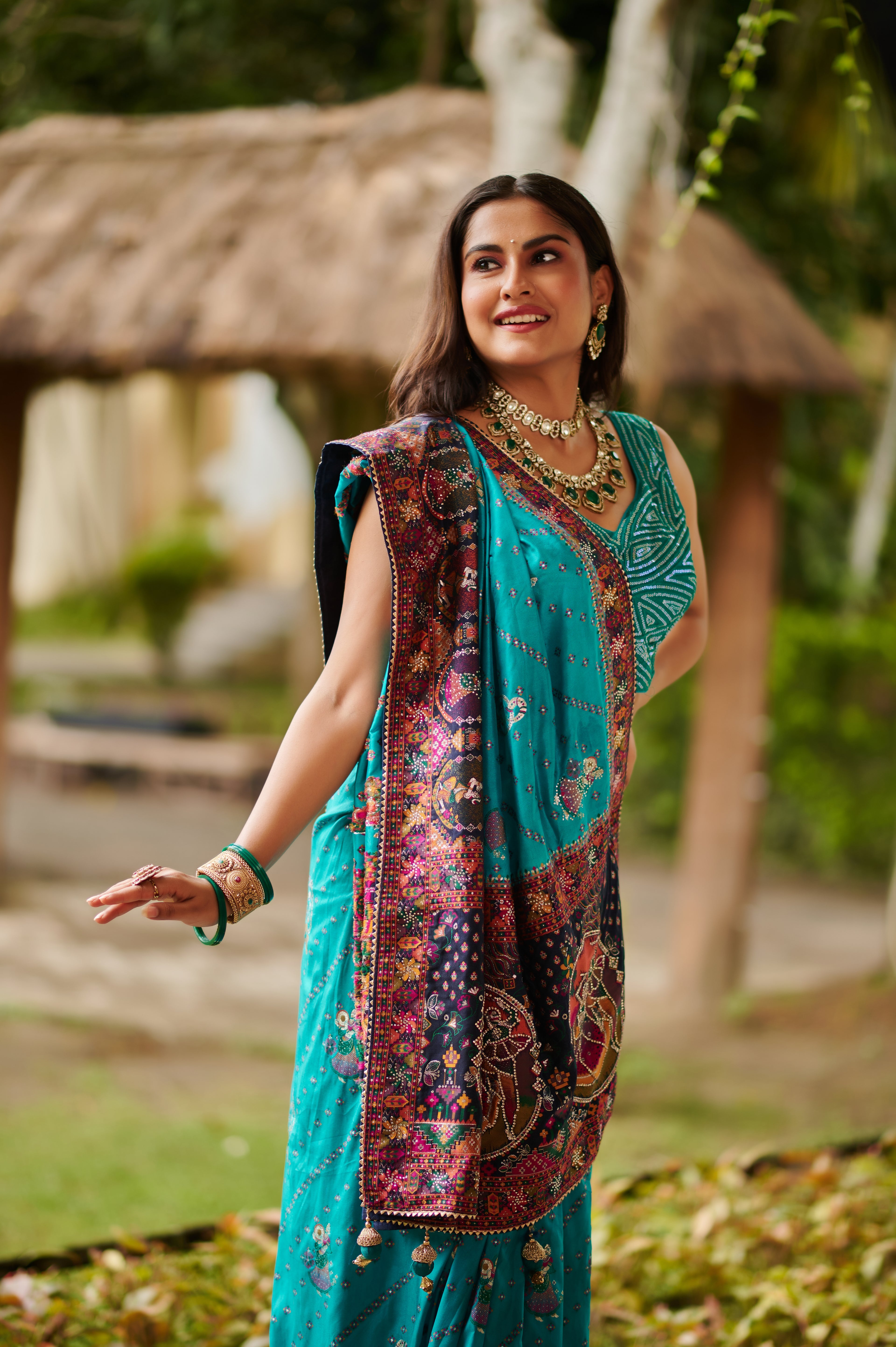 Ras Leela - Soft silk Saree in Blue and Rani pink