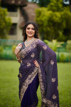 Regal Purple Bollywood chiffon Drape Saree with Antique Zari Embroidery