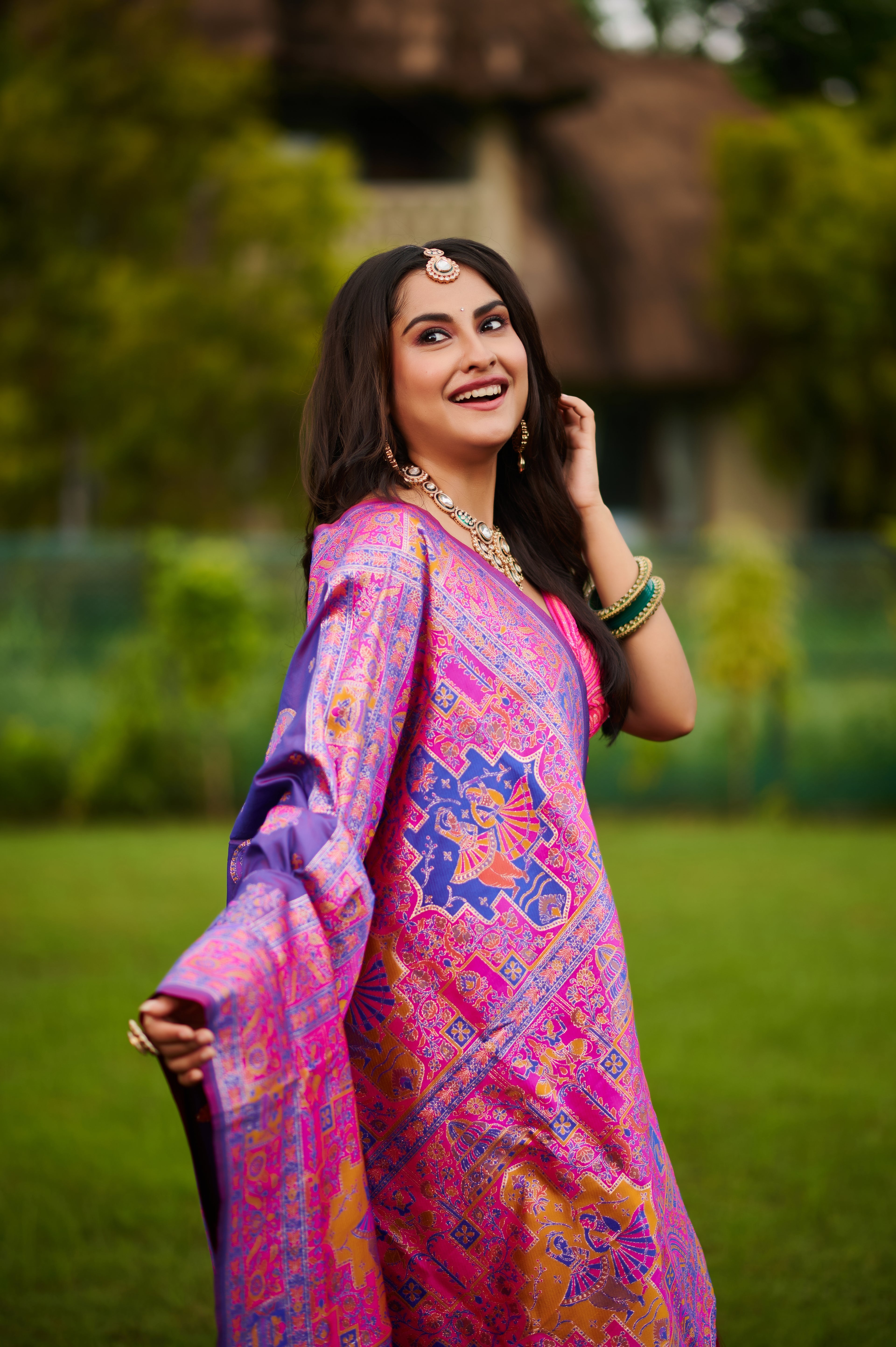 Rang Raas – Royal Navratri-Inspired Pure Silk Saree (Digital shade)