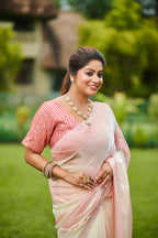 "Romantic & Dreamy” – Baby Pink & Ivory Bollywood chiffon Party Wear Saree