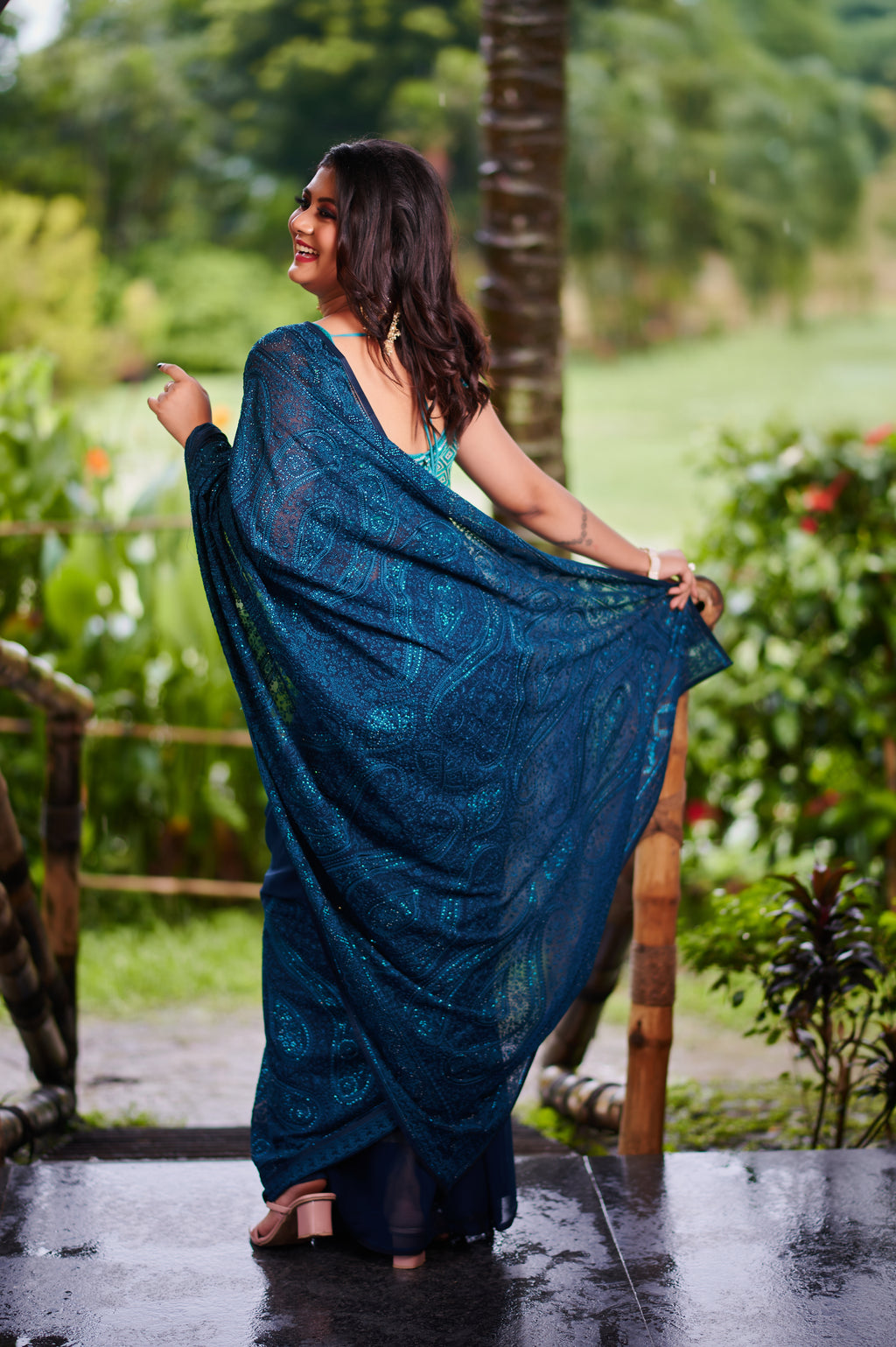 Midnight Elegance – Heavy Embroidered Georgette Saree