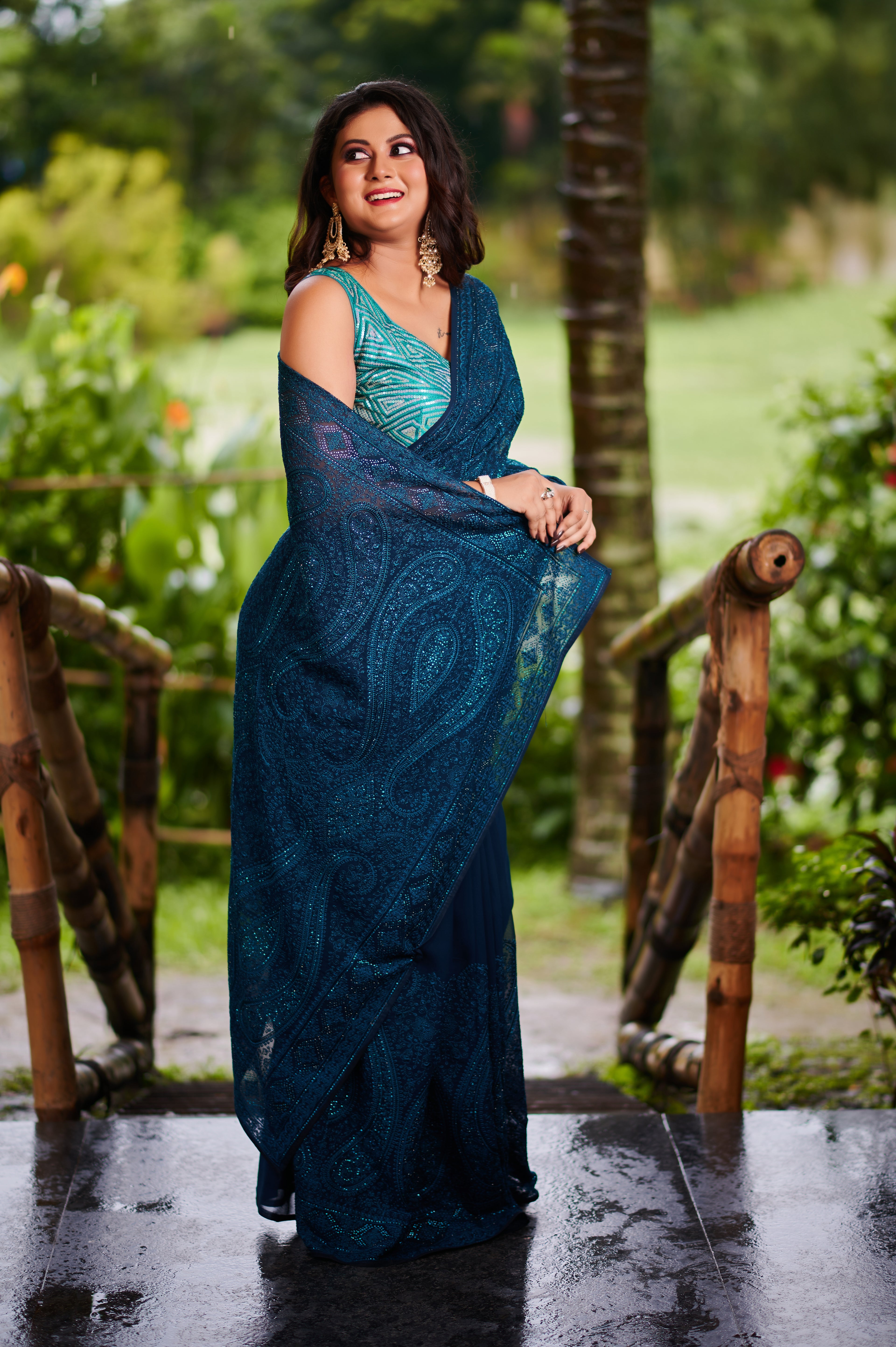 Midnight Elegance – Heavy Embroidered Georgette Saree
