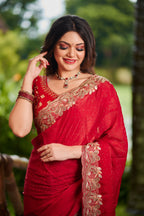 Radiant Red Bollywood chiffon Drape Embroidered Saree