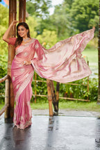 Blush Pink Embroidered Bollywood chiffon Drape Saree
