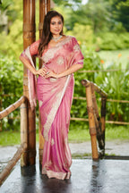Blush Pink Embroidered Bollywood chiffon Drape Saree