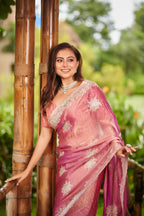 Blush Pink Embroidered Bollywood chiffon Drape Saree