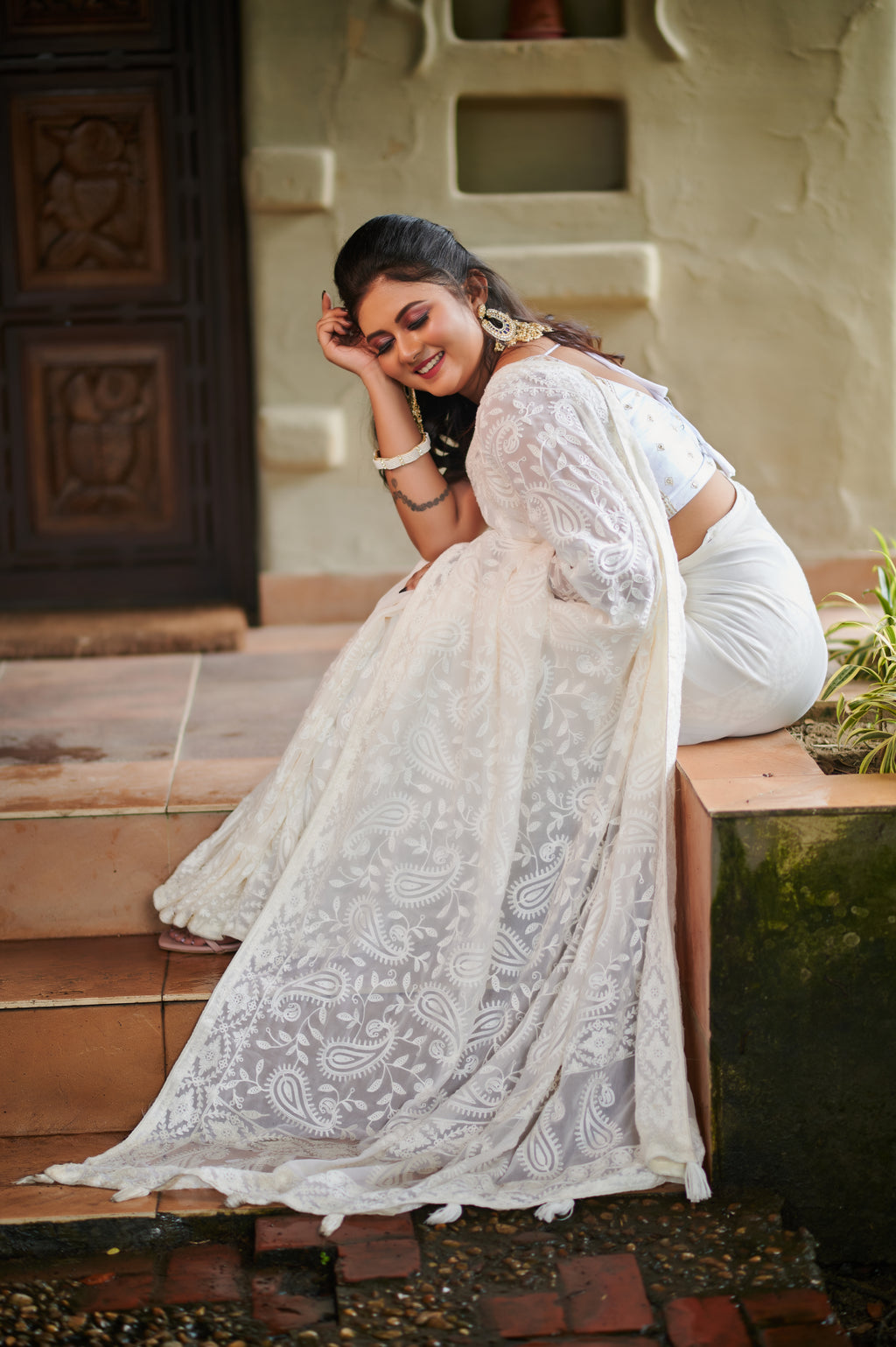 Ivory Whispers – Chikankari-Inspired White Georgette Saree