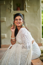 Ivory Whispers – Chikankari-Inspired White Georgette Saree