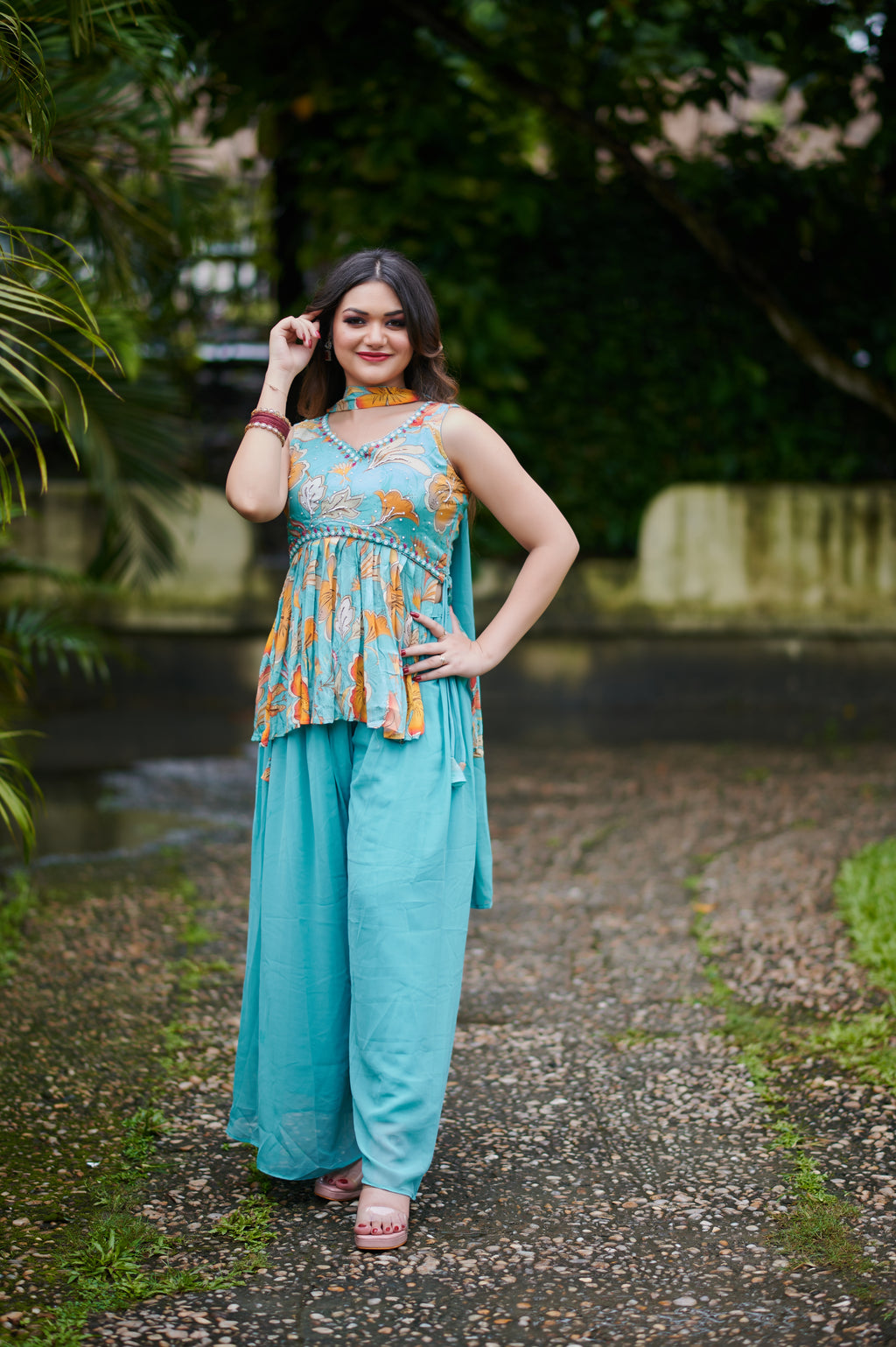 Tropical Bloom – Indo-Western 3-Piece Set