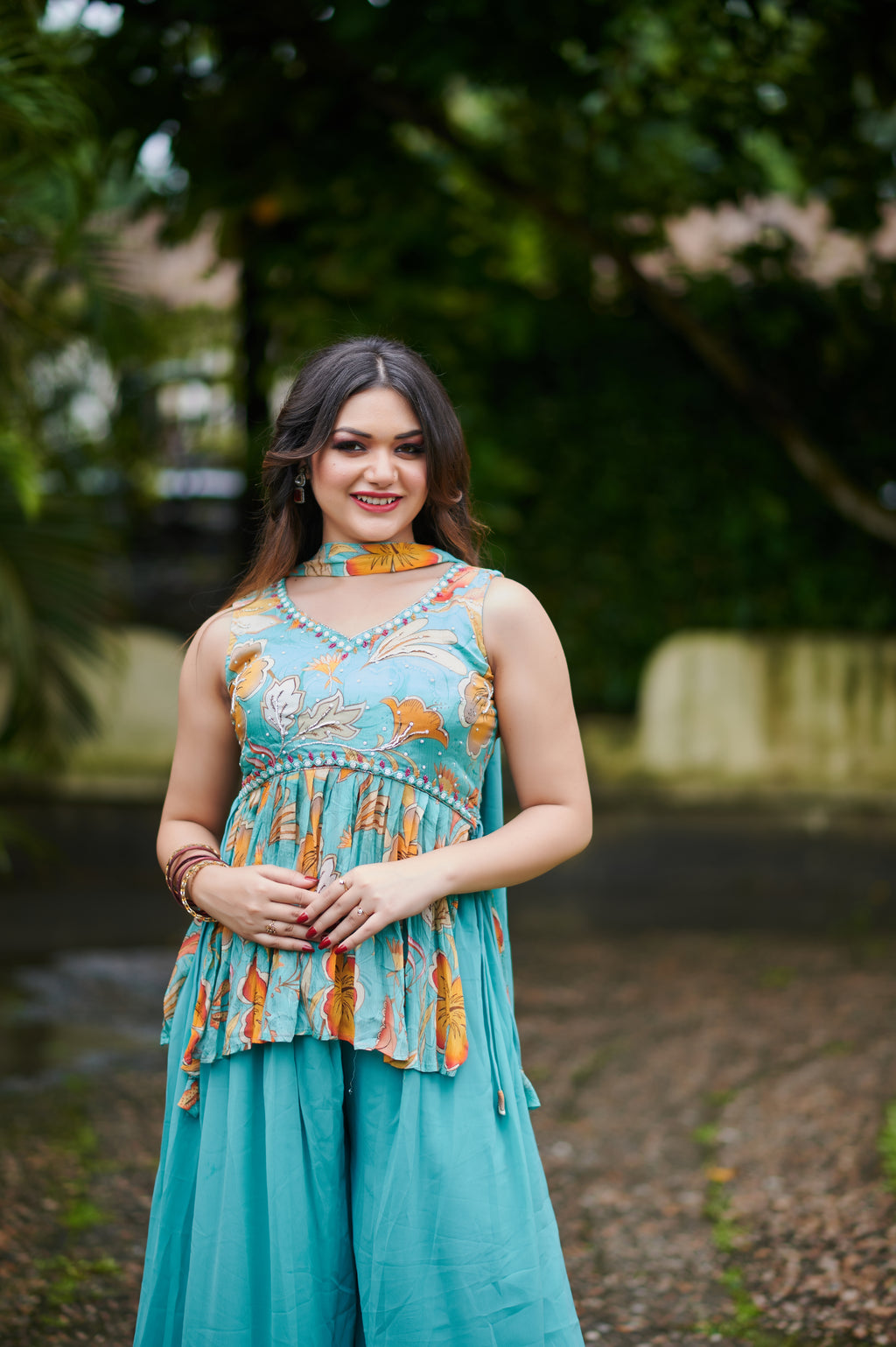 Tropical Bloom – Indo-Western 3-Piece Set