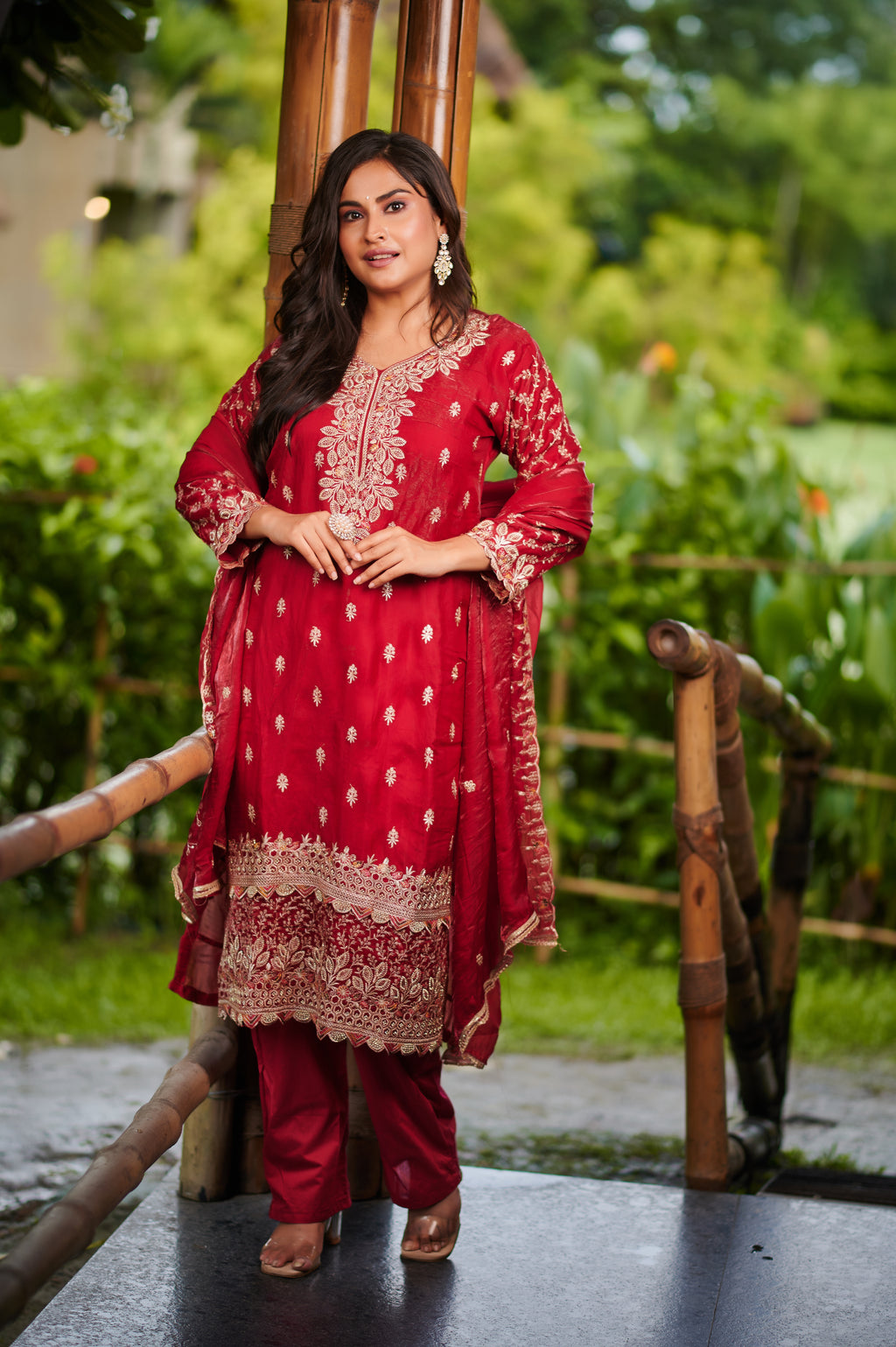 Regal Rouge – Heavy Embroidered 3-Piece Suit Set