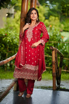 Regal Rouge – Heavy Embroidered 3-Piece Suit Set