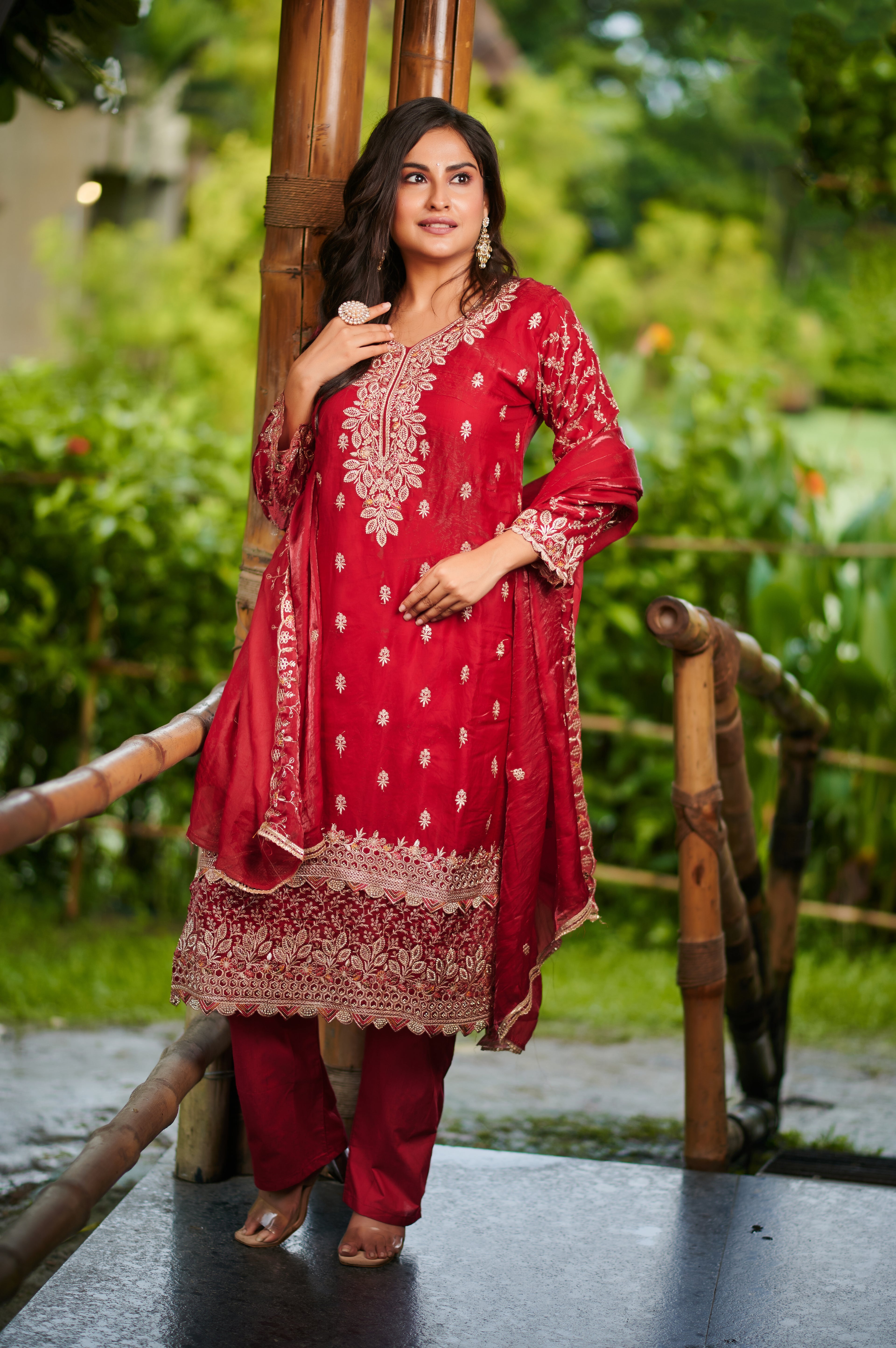 Regal Rouge – Heavy Embroidered 3-Piece Suit Set