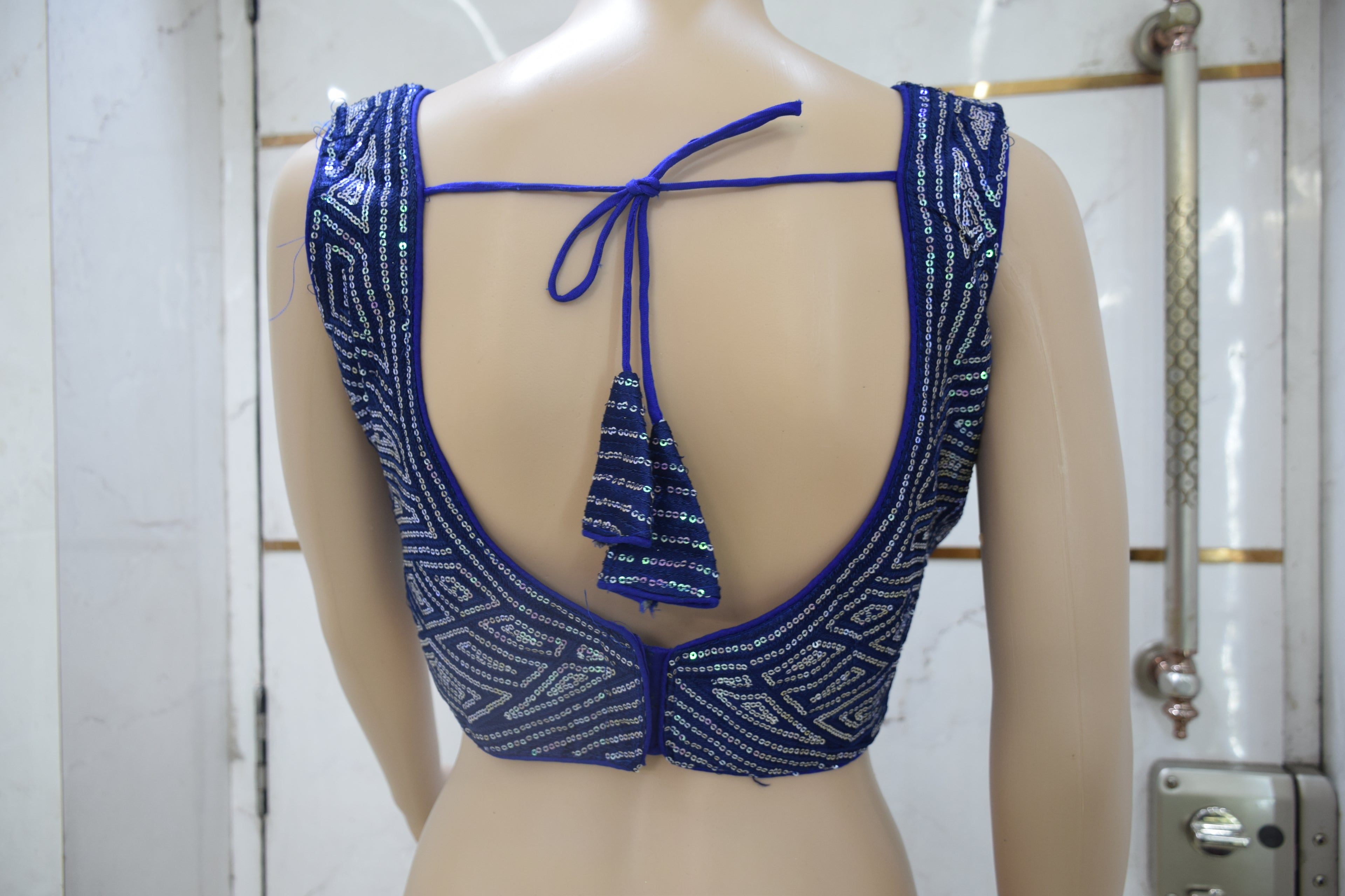 Royal Blue Sequin Embellished Designer Blouse