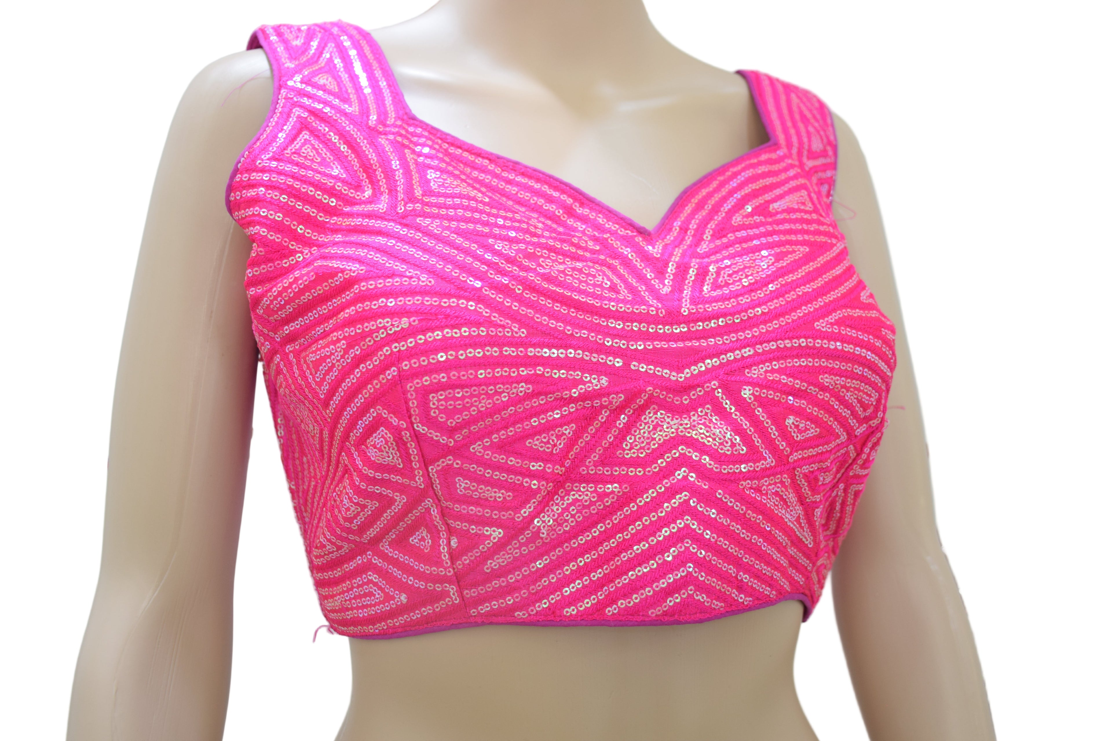 Hot Pink Sequin Embroidered Designer Blouse