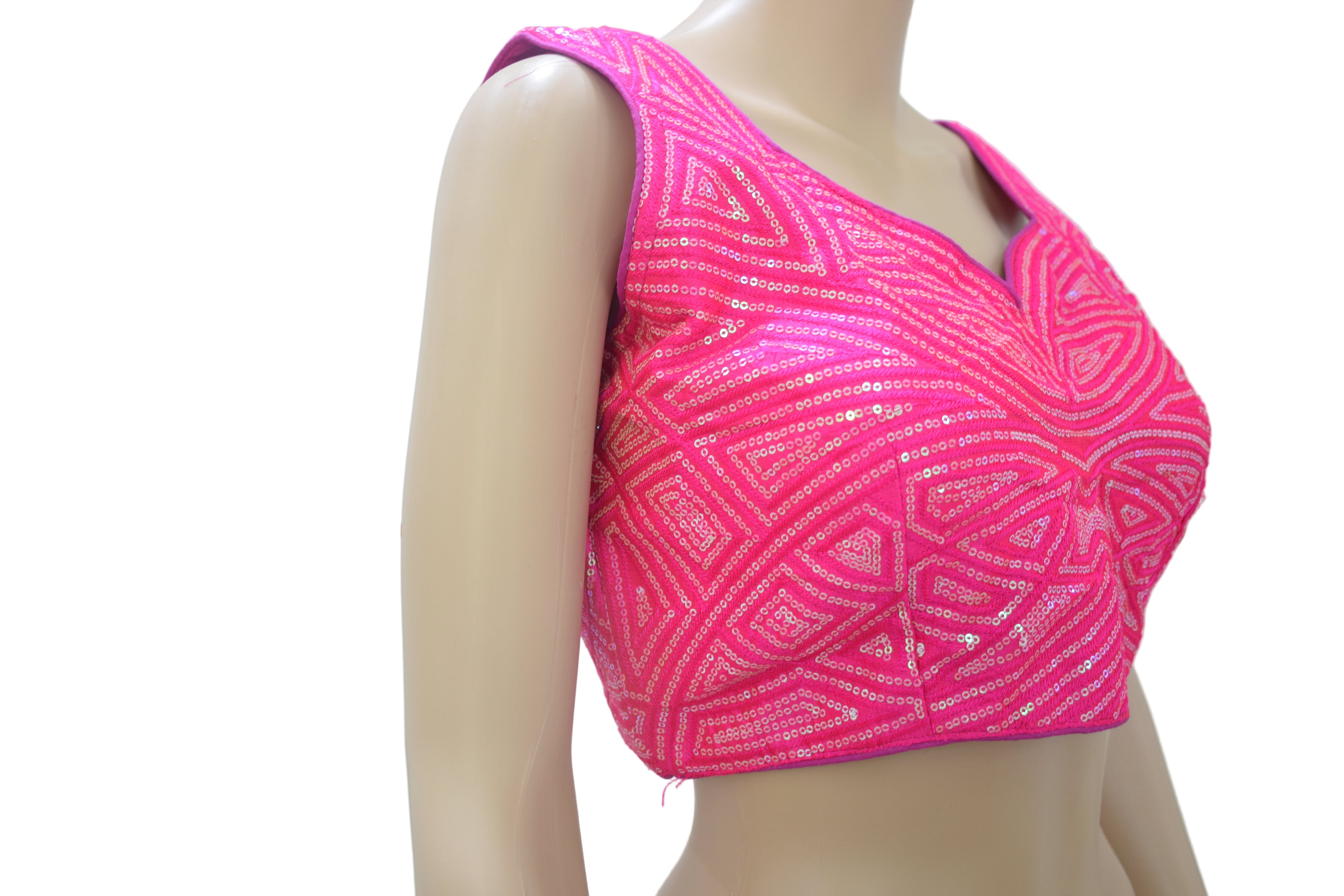 Hot Pink Sequin Embroidered Designer Blouse