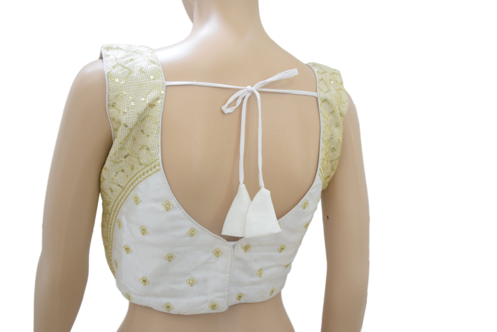 White and Gold Embroidered Festive Blouse