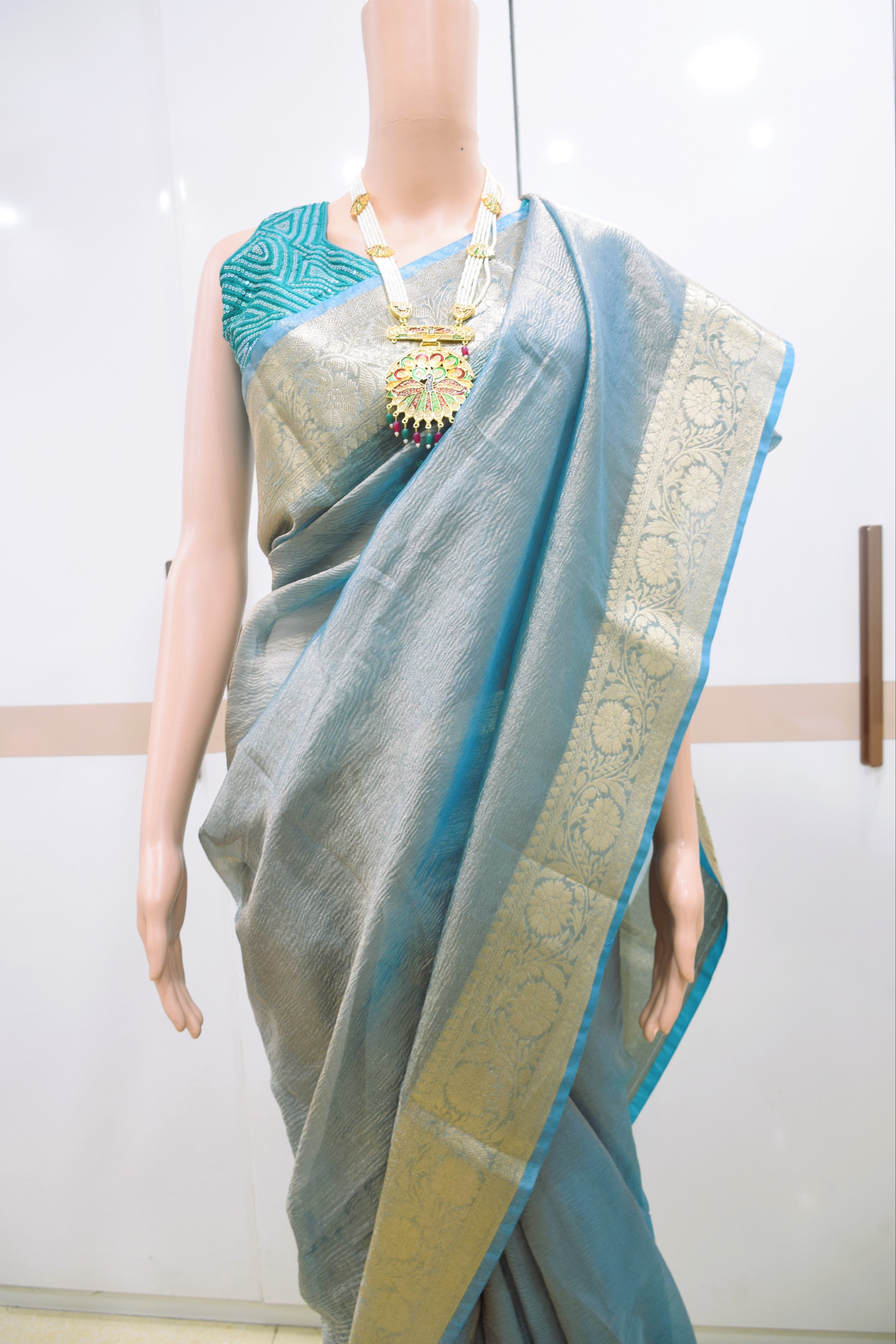 Regal Blue Silk Drape Saree