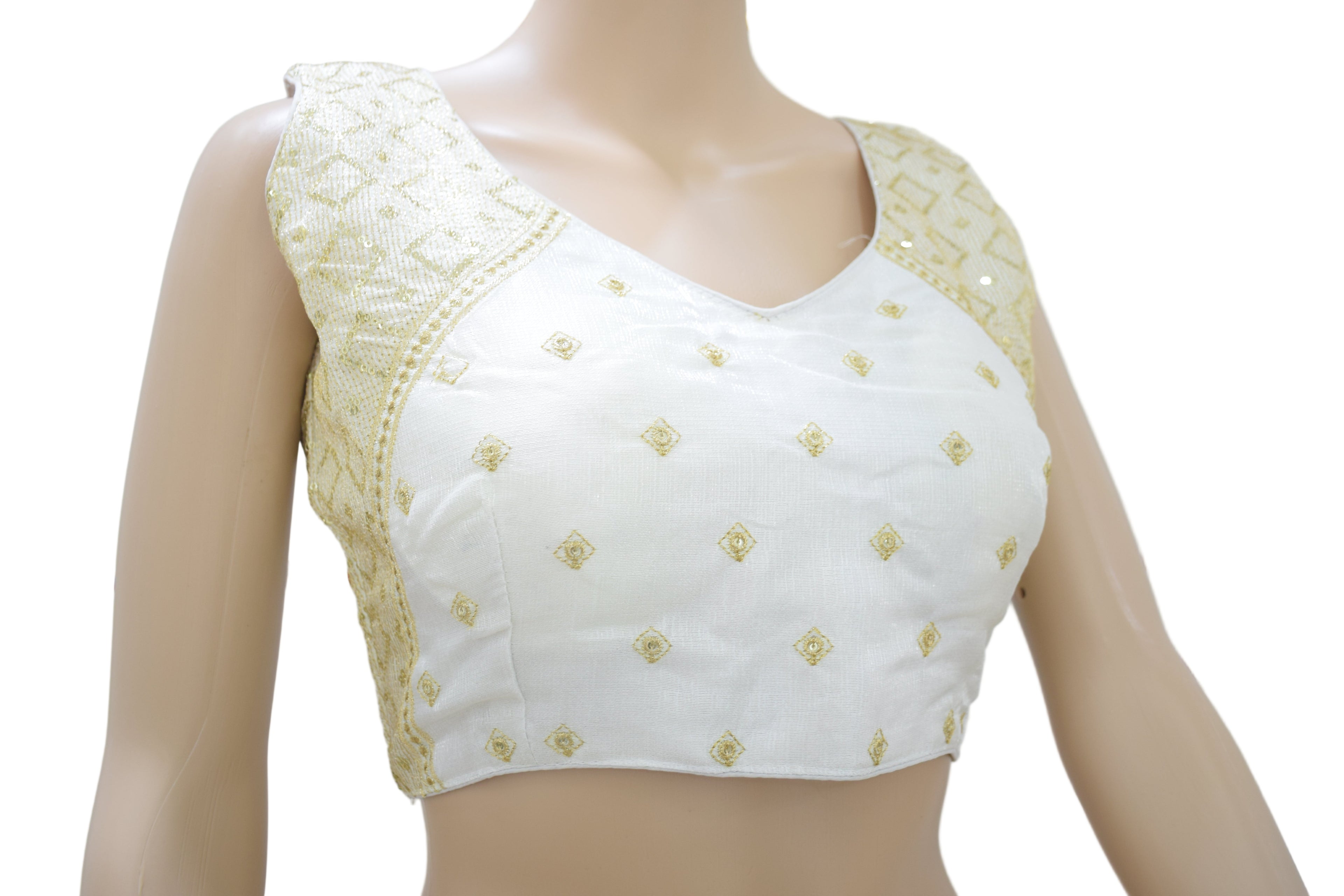 White and Gold Embroidered Festive Blouse