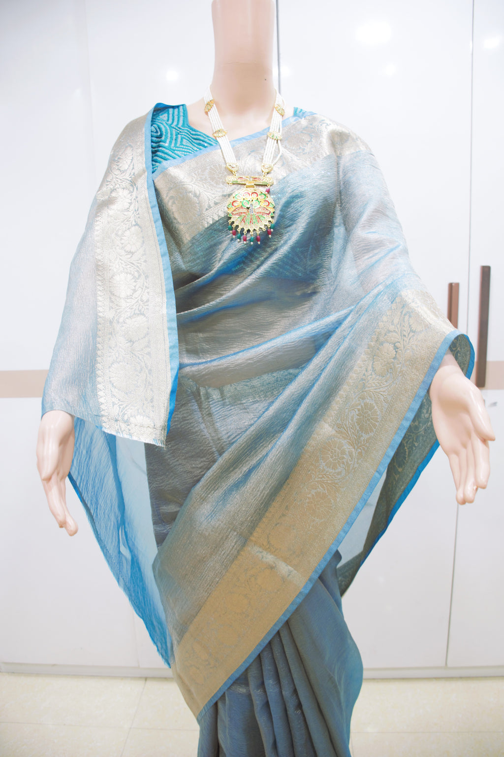 Regal Blue Silk Drape Saree