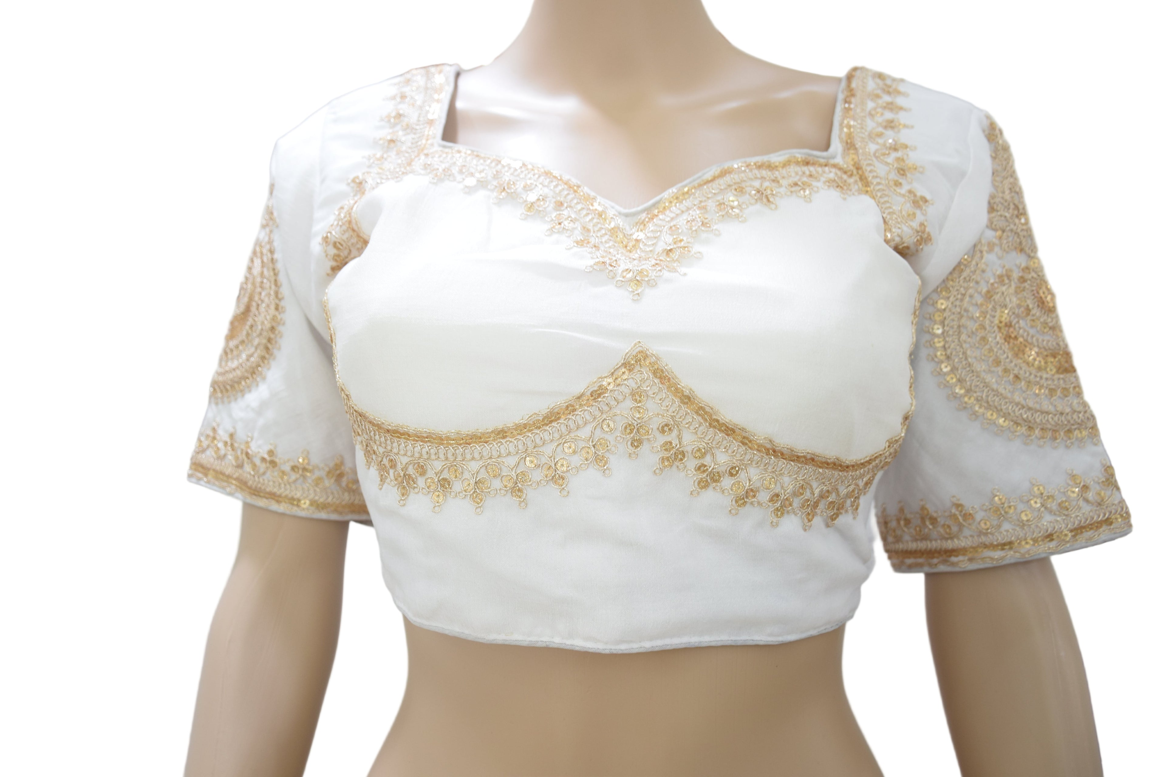 Elegant White Blouse with Golden Embroidery