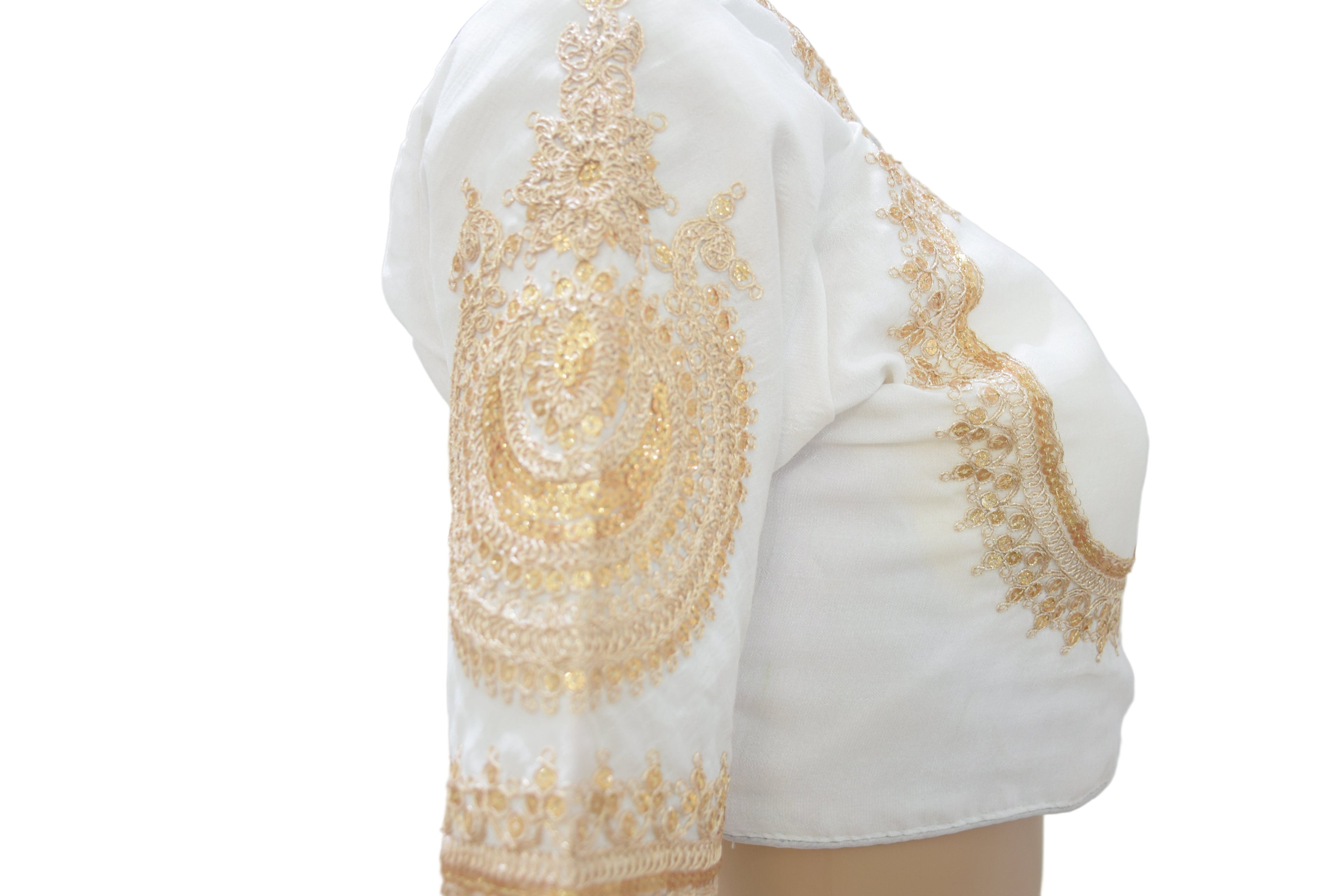 Elegant White Blouse with Golden Embroidery
