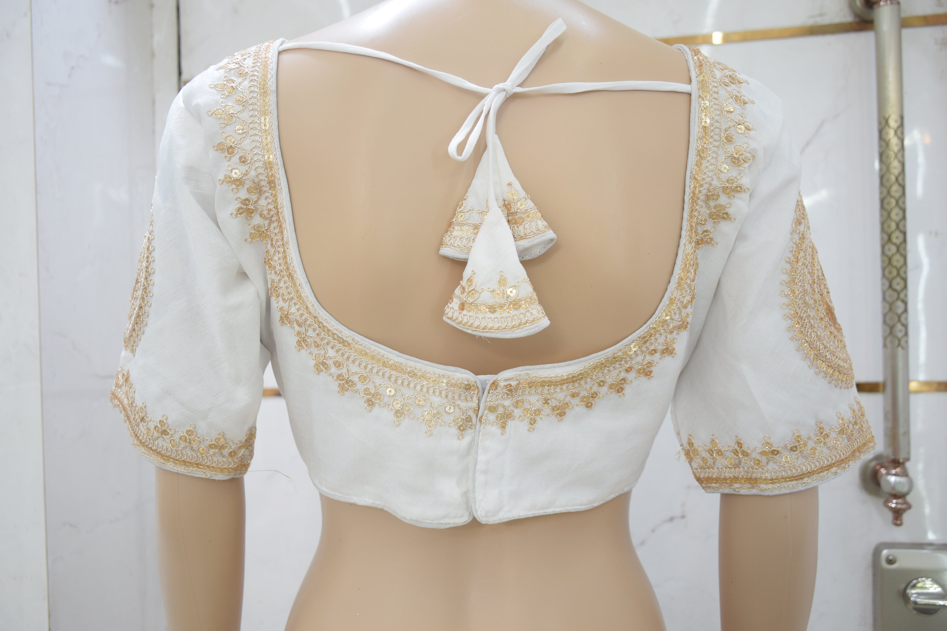 Elegant White Blouse with Golden Embroidery