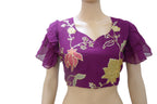 Purple Embroidered Ruffle-Sleeve Blouse