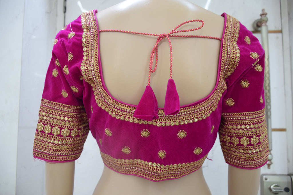 Rani Pink Velvet Embroidered Designer Blouse