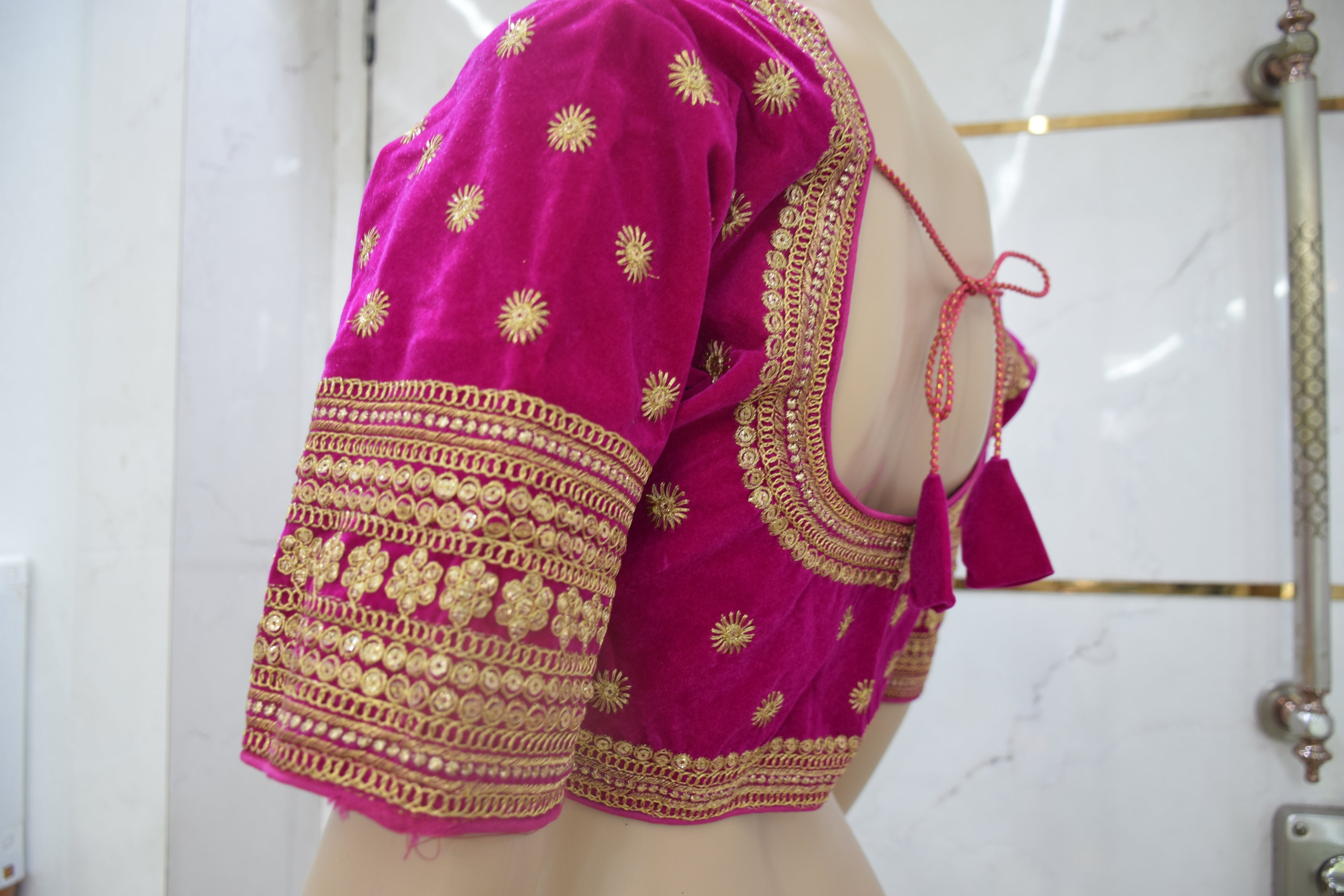 Rani Pink Velvet Embroidered Designer Blouse