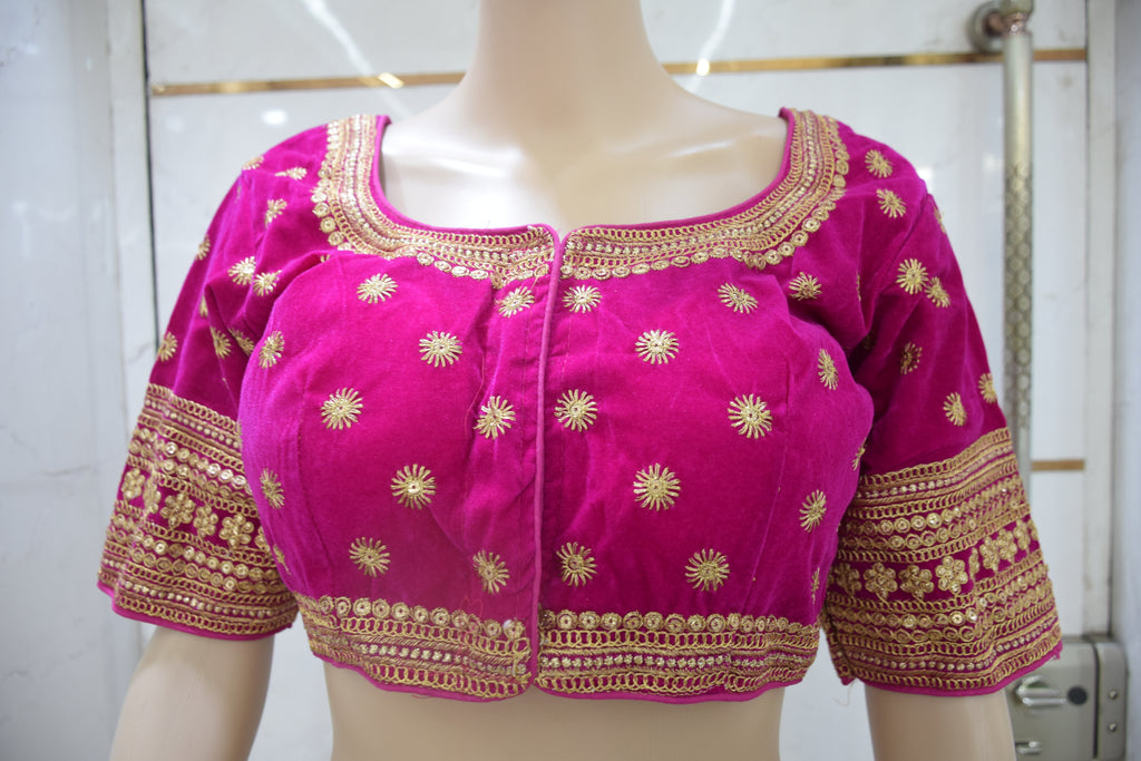 Rani Pink Velvet Embroidered Designer Blouse