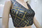 Charcoal Grey and Gold Geometric Brocade Blouse