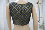 Charcoal Grey and Gold Geometric Brocade Blouse