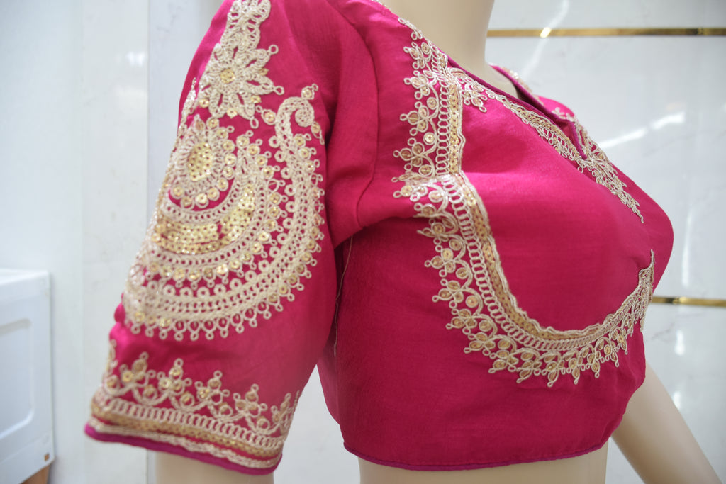 Rani Pink Elegance – Handcrafted Embroidered Blouse