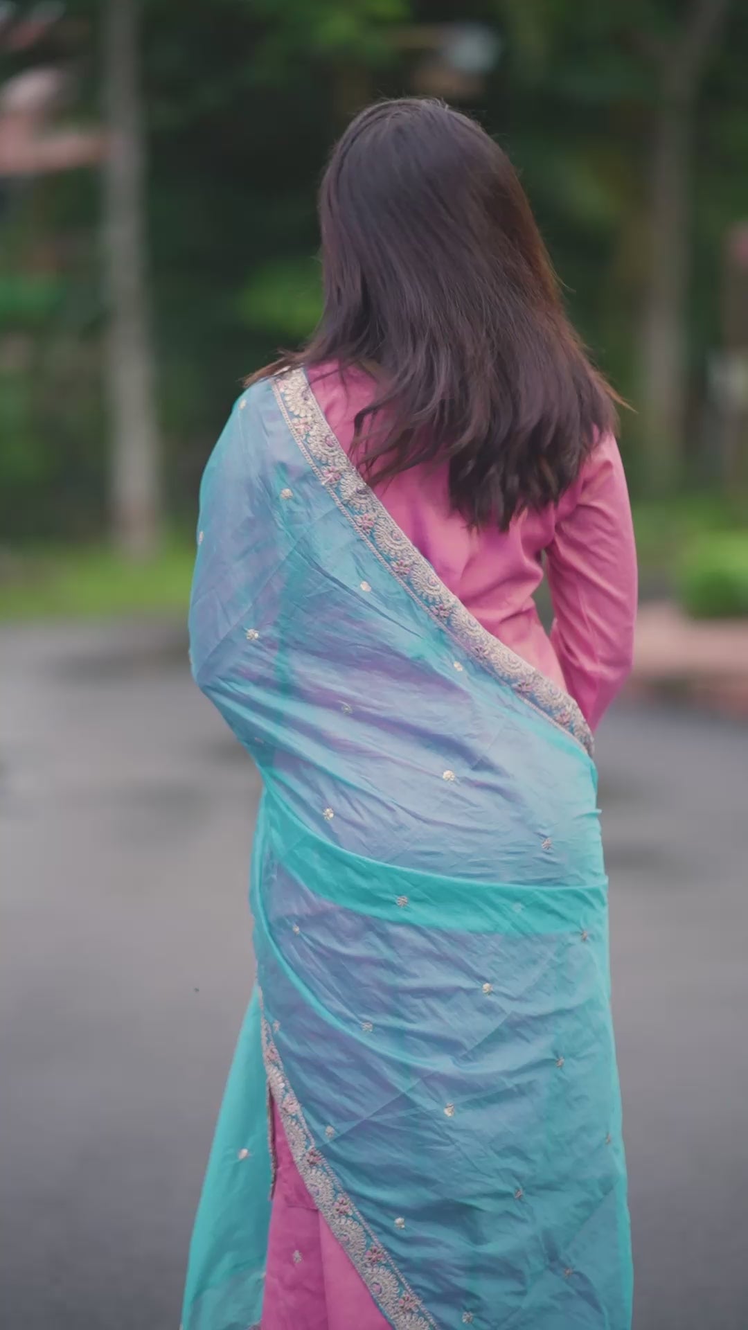 Blush Pink & Sky Blue Embroidered Kurta Set